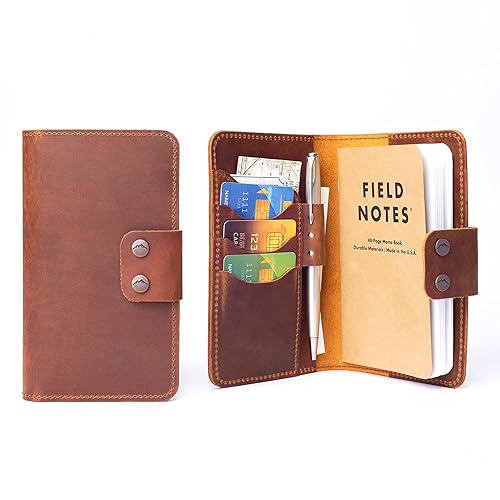 Personalized Authentic Refillable Leather Cover Compatible with Moleskine Cahier, Field Notes, 3.5" x 5.5" Notepad, Canyon