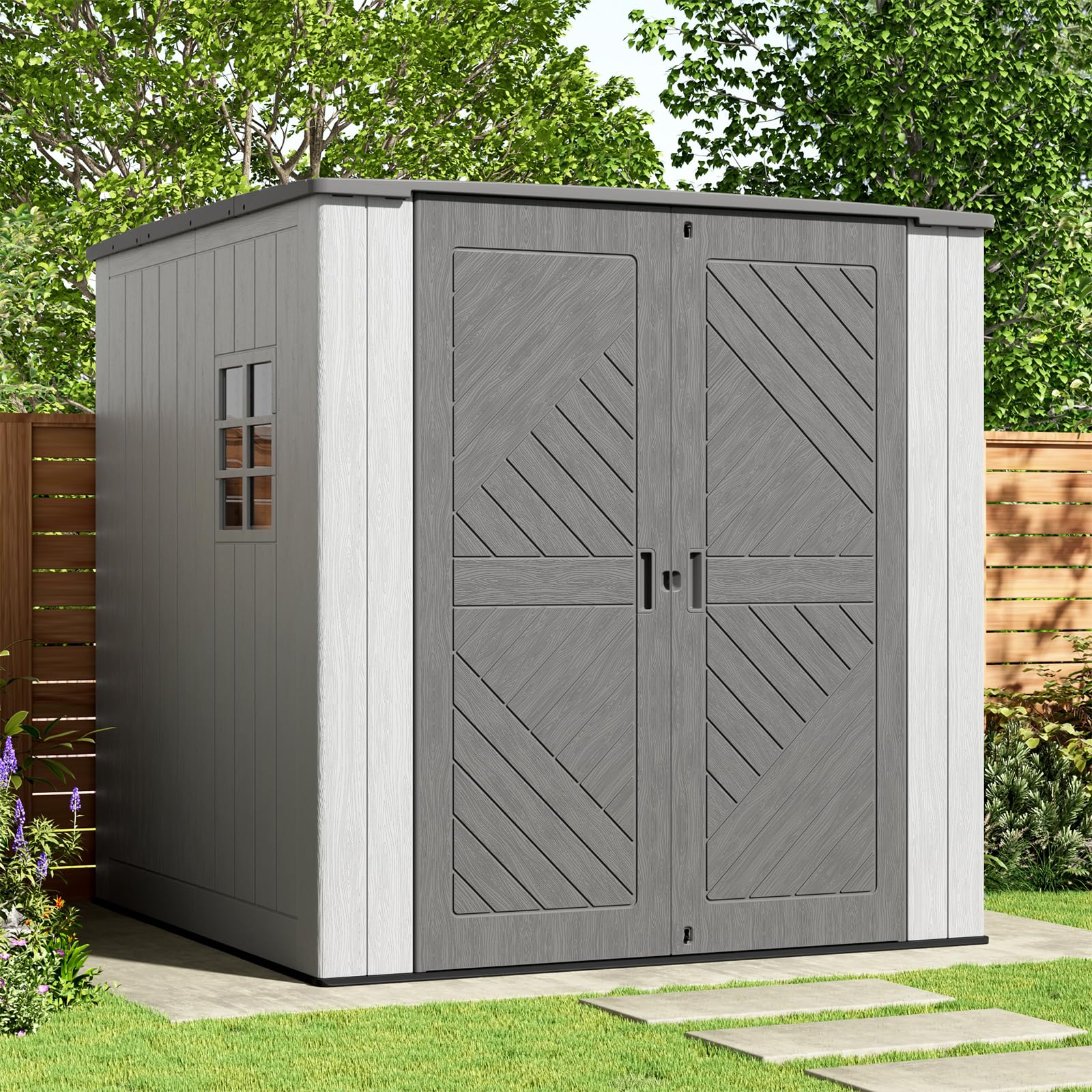 KINYING Outdoor Storage Shed 6x6 FT,Resin Shed with Floor,Large Tool Shed