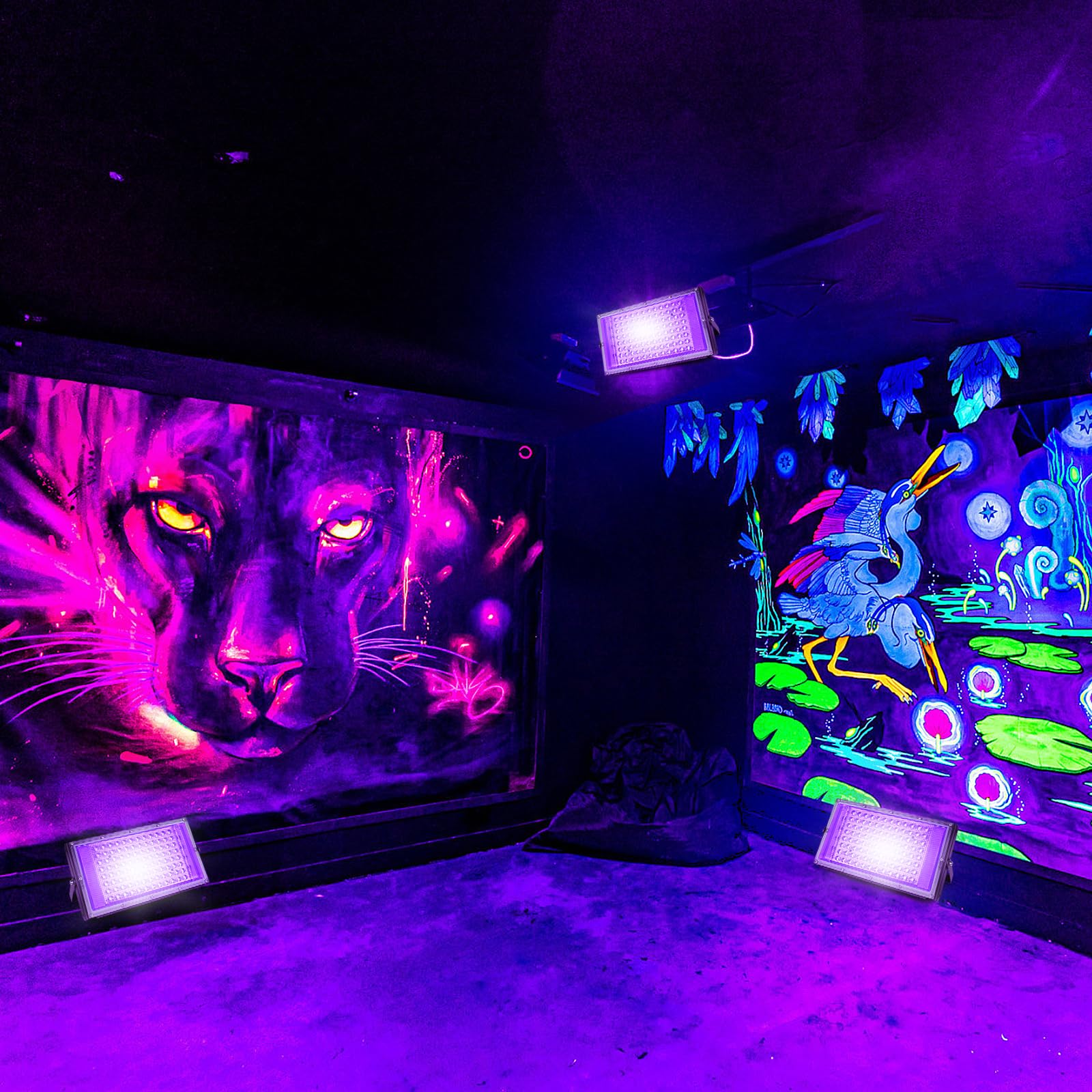 Projecteur Lumière Noire UV LED 100W, Étanche IP66 avec Prise Standard Européenne, pour Halloween, Fête Fluorescente, Décoration de Scène et d'Aquarium