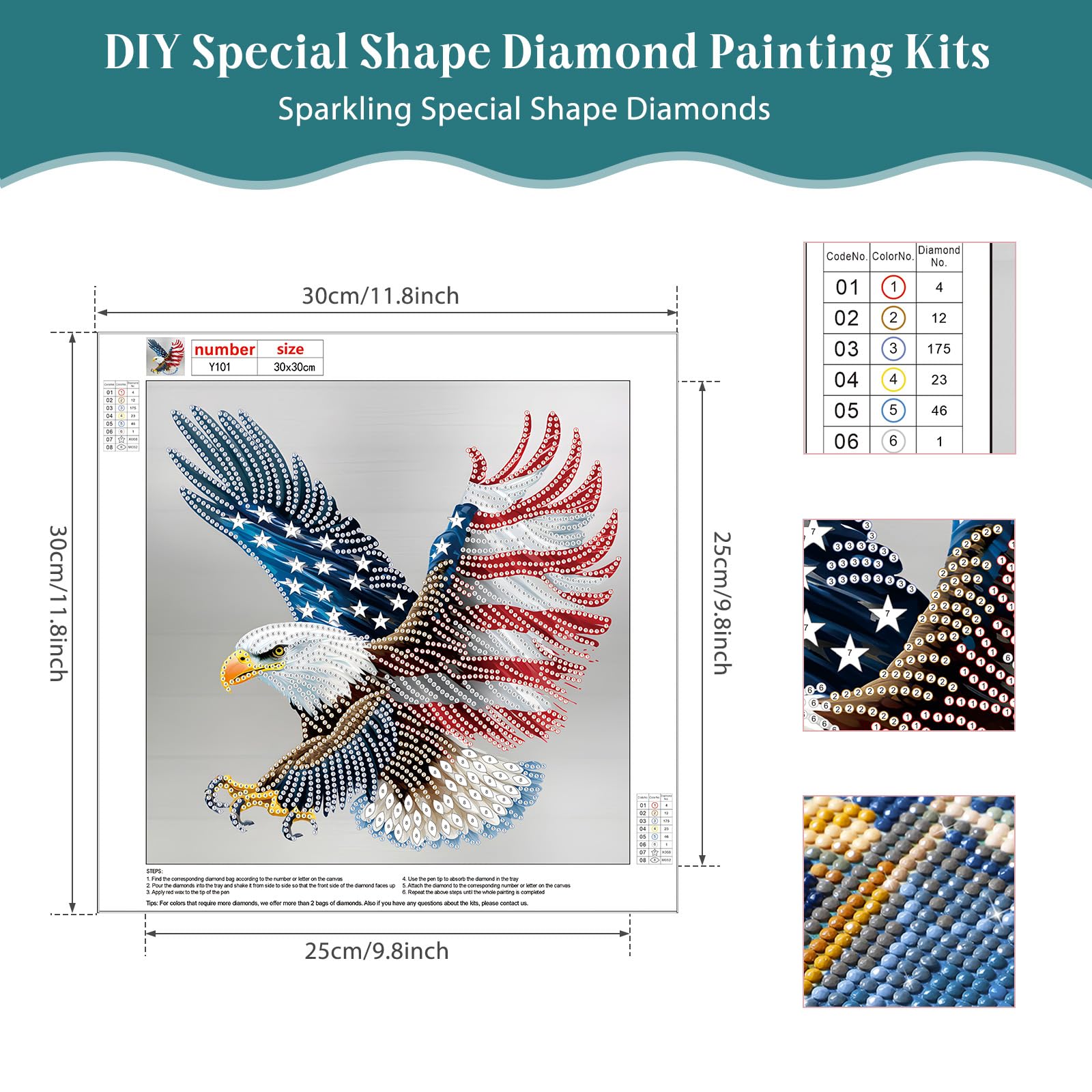 HEIBAGO 5D Special Shape Diamond Art Kits for Beginners 4th of July, Independence Day Diamond Painting Kits for Adults, Crystal Rhinestones Diamond Painting for Home Wall Decoration Gift 12x12inch