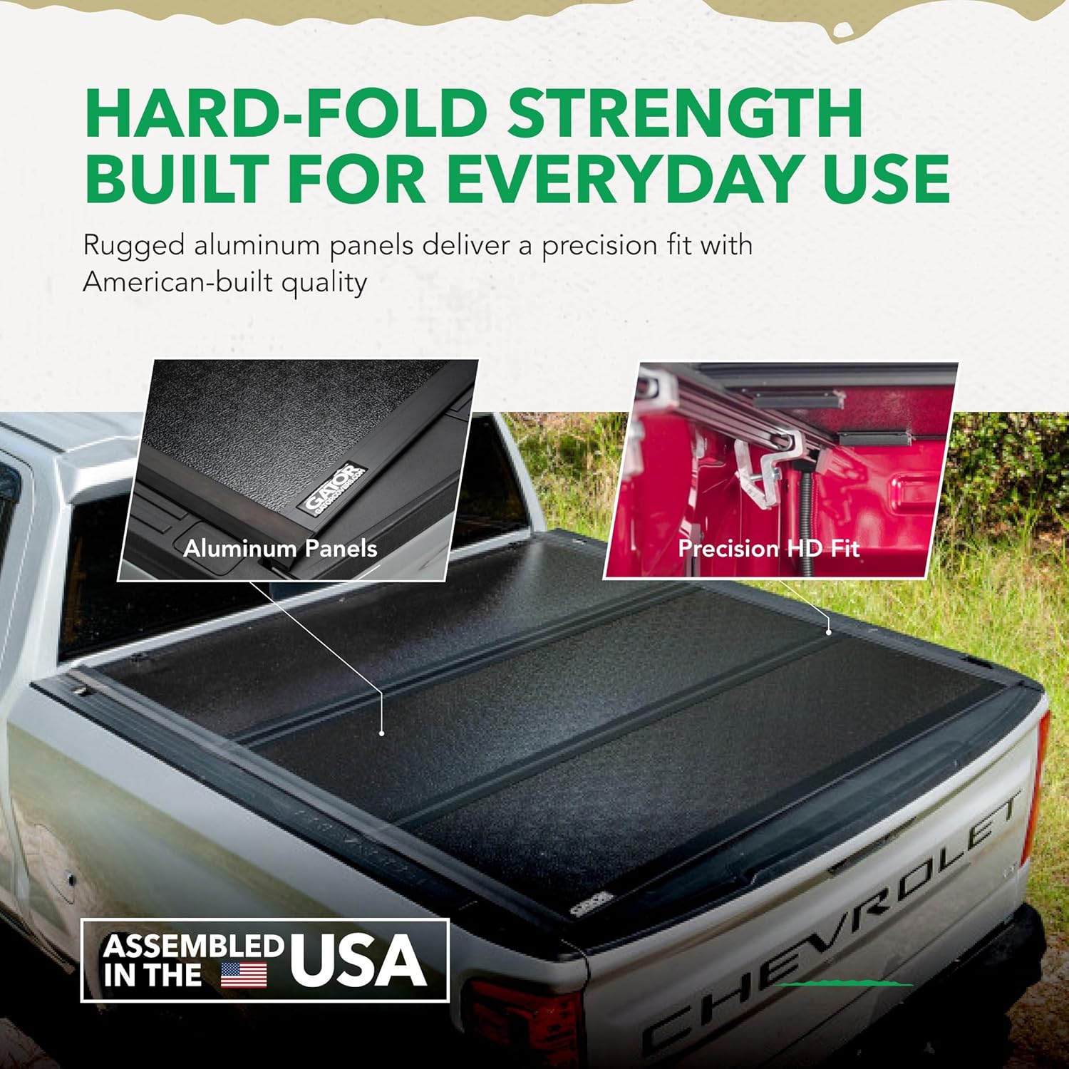 gator efx hard tri-fold truck bed tonneau cover - heavy-duty truck bed protection - durable aluminum panels - hard folding tonneau cover - 2016-2023 toyota tacoma - 5'1" bed hard tri-fold w/ cargo retriever 5' 1" bed