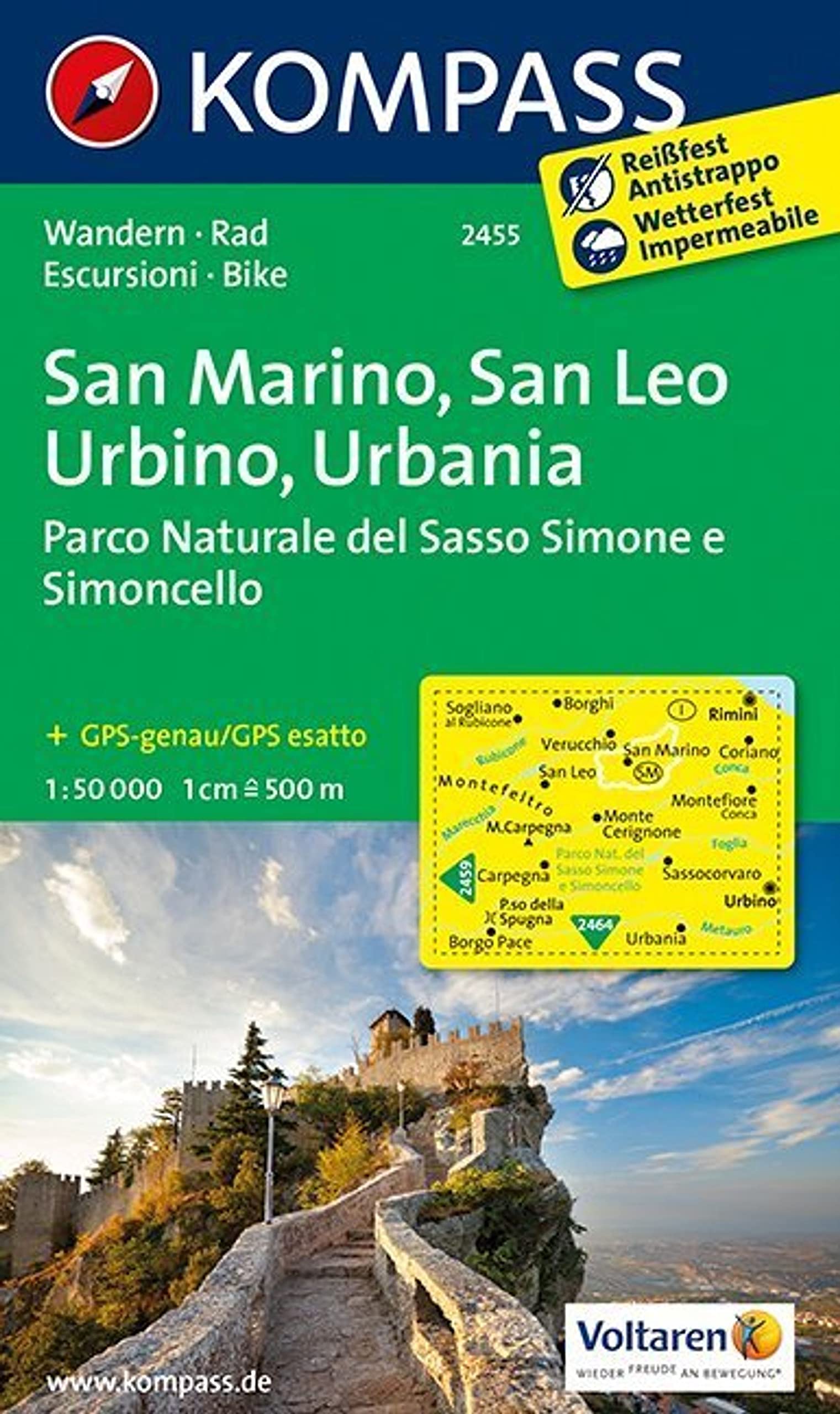 San Marino - San Leo,Urbino 2455 GPS wp kompass D/I: Wandelkaart 1:50 000