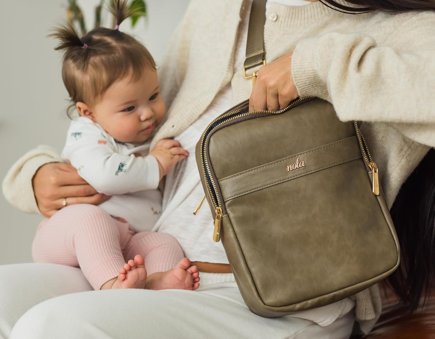 nola Diaper Bag – Backpack or Crossbody Baby Bag with Organized Storage (Olive)