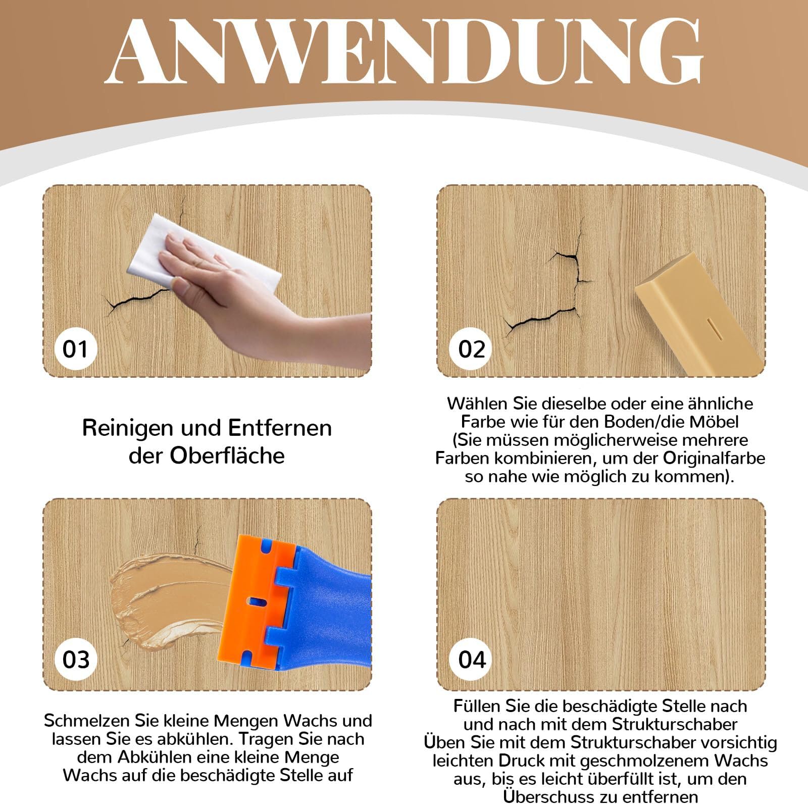 Set di riparazione per cera laminata, colore bianco, 6 colori, set di riparazione per laminato, cera dura, kit di riparazione per piastrelle, cera per legno, cera, mastice per legno, set di