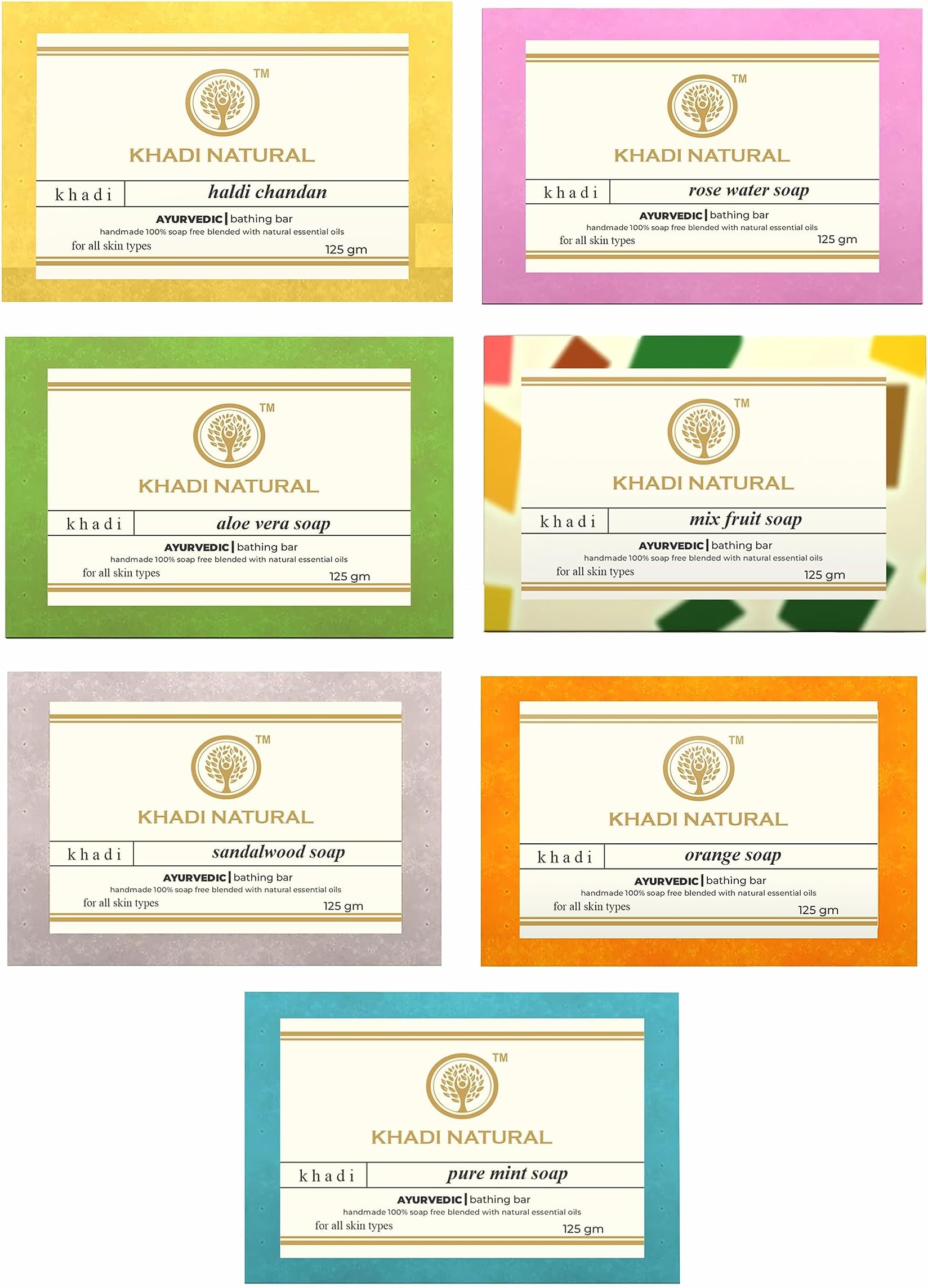 Khadi Natural Handmade Herbal Soap Combo Assorted Natural Soap Gift Set, Enriched With Essential Oils, (Pack 7, 125G)