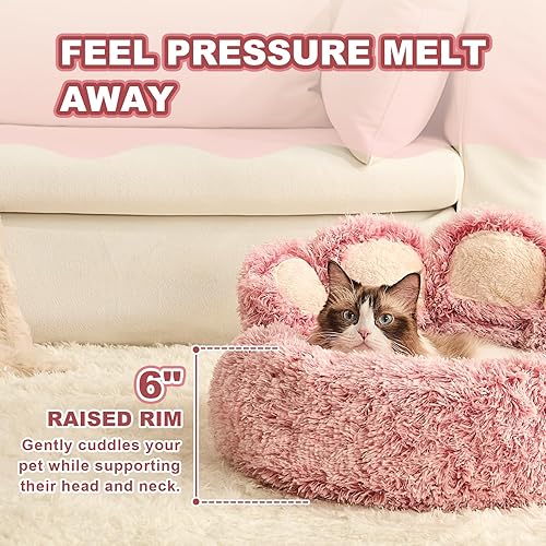 Miniatura 2 de Jiupety Cama redonda con forma de pata para mascotas, cama calmante en forma de dona para perros pequeños, cama para gatos de piel sintética para