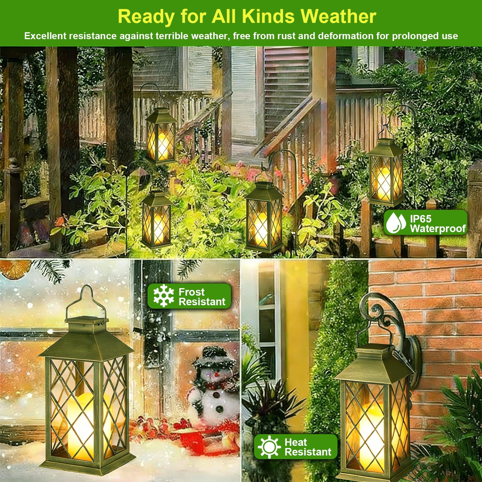 35cm Lanterne da Esterno, 2 Pezzi Lanterna Solare da Esterno con Candele Tremolante, IP44 Impermeabile Appendere Lampade Solari per Giardino Terrazzo Tavolo Gazebo Balcone Decorazioni - Bronzo