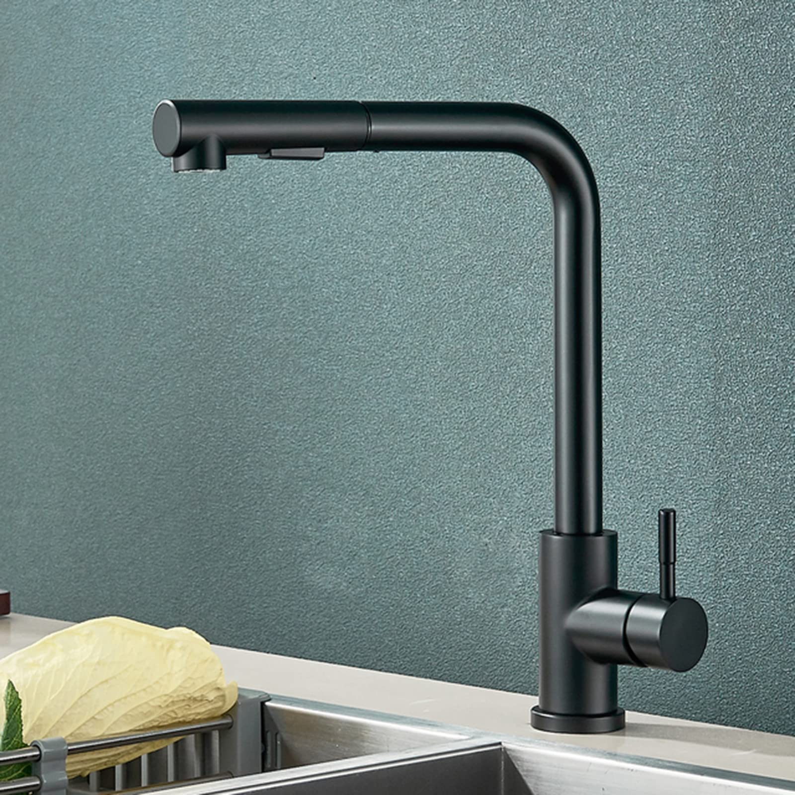 Kitchen Fauce with Pull Down Sprayer, Sink Faucets 304 Stainless Steel Single Handle Hole Faucet for Farmhouse Rv Bar Laundry Sinks,Black(Nero)