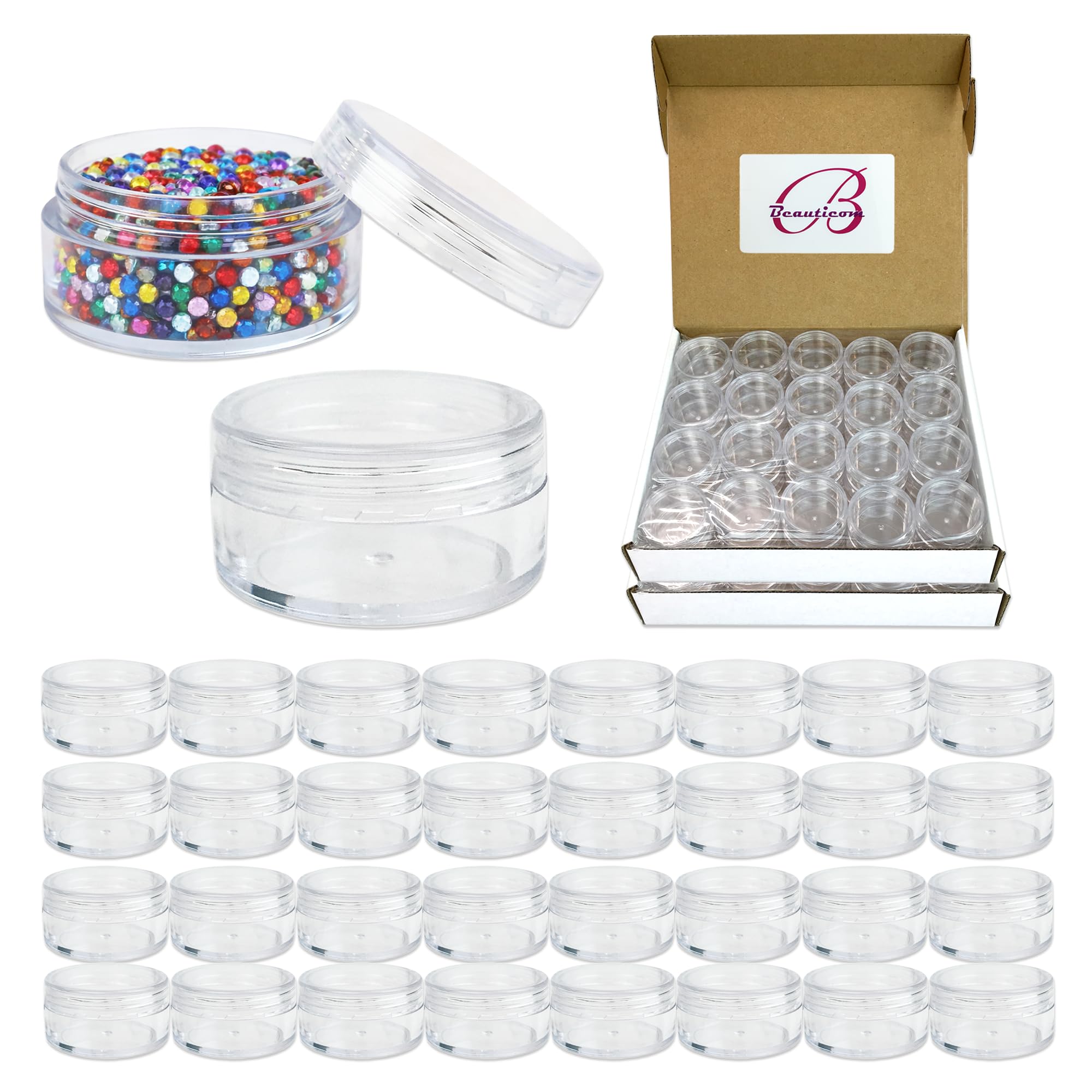 (Quantity: 100 Pieces) Beauticom 10G/10ML Clear Lid Plastic Cosmetic Lip Balm Lip Gloss Cream Lotion Eyeshadow Container Jars