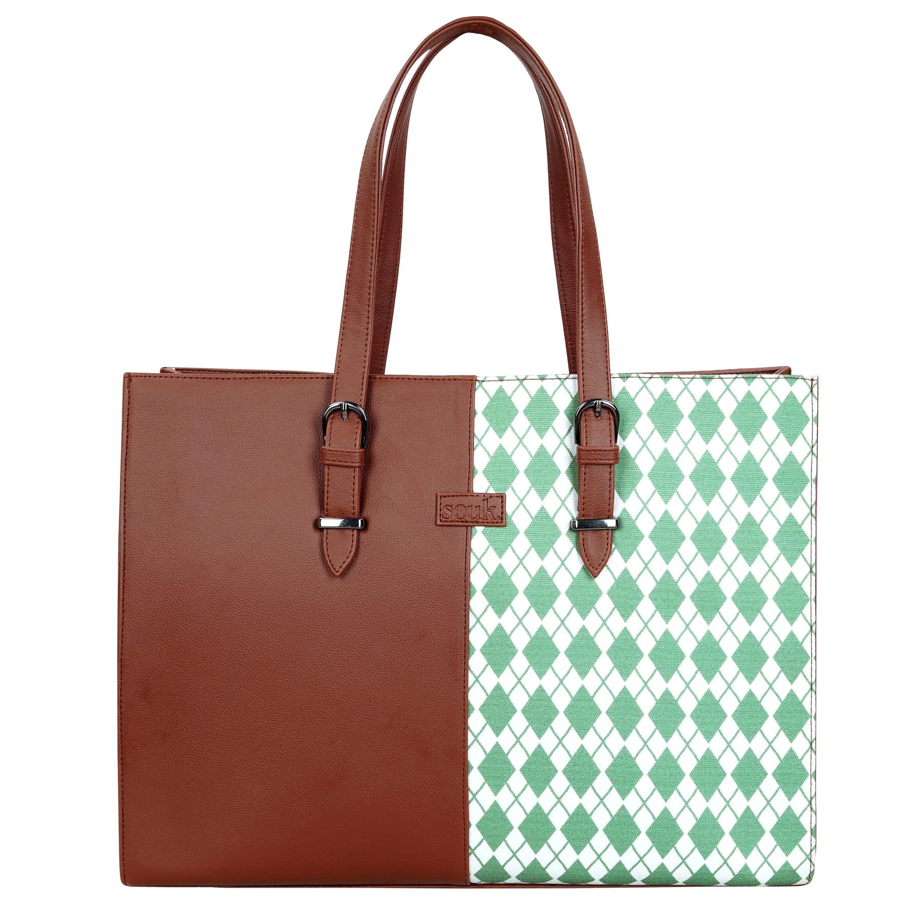 SOUK Diamond Printed Handmade Vegan Leather Womens Top-Handle Tote Shoulder Sling Office Bags 15.6 inch Laptop with Double Handles Big Size Branded Stylish Latest (SEA GREEN) (B0C6Y81JFR) Amazon Price History, Amazon Price Tracker