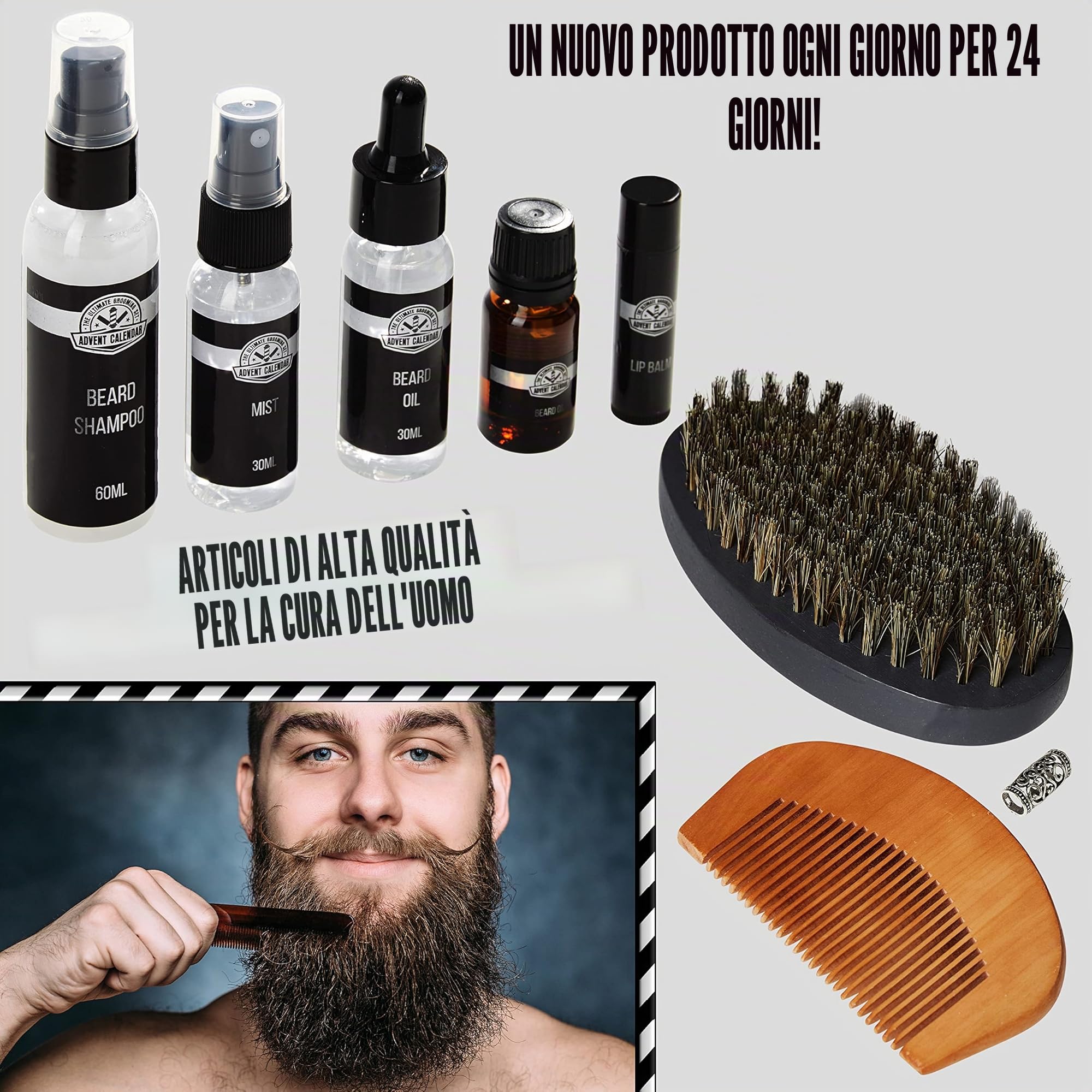 KreativeKraft Calendario Avvento 2025 Uomo Kit Barba Countdown Natale Calendari Avvento 24 Sorprese Balsamo Olio Spazzola Cura Della Barba