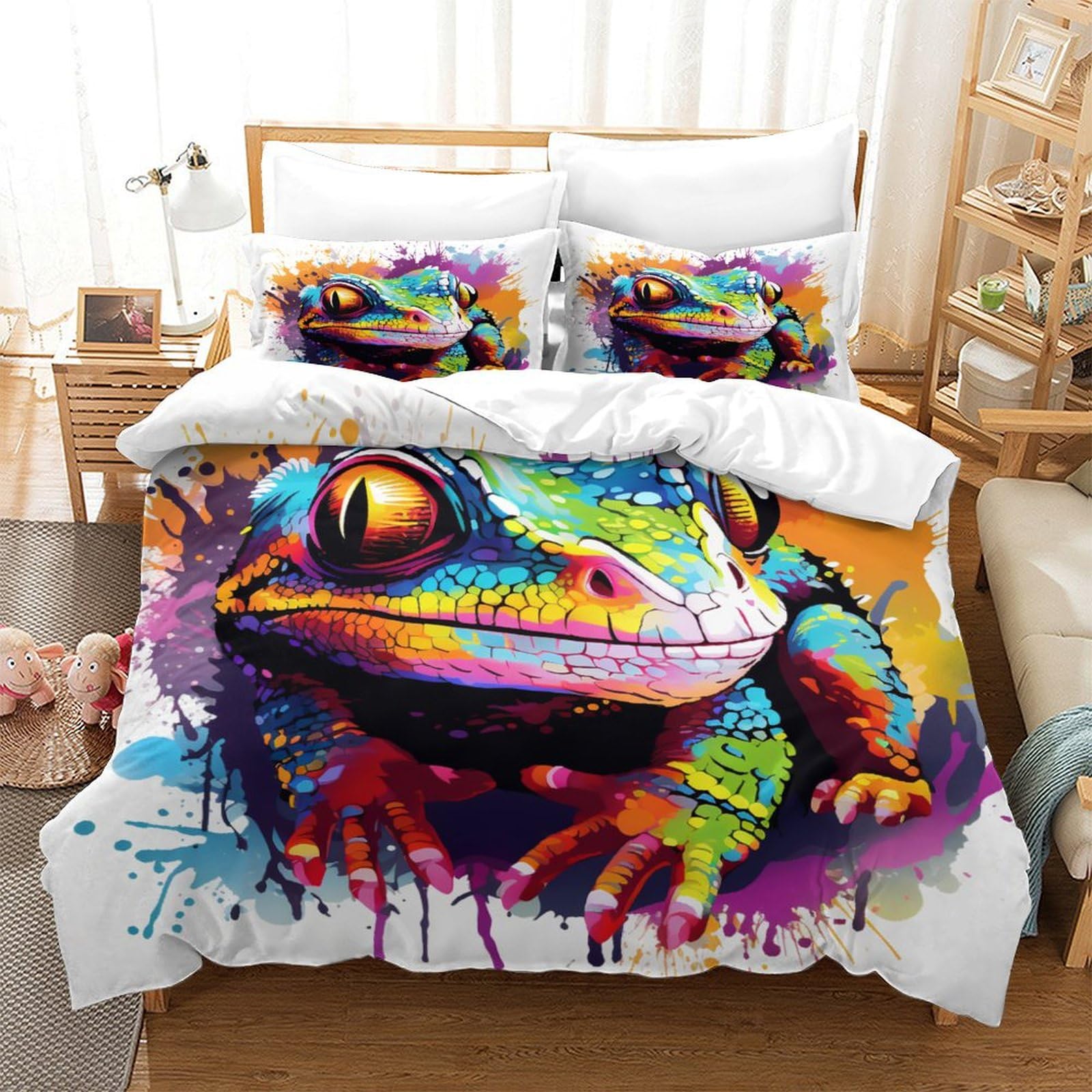 OPANZYYDE Lizards Duvet Cover 3 PCS Hotel Quality Quilt Cover Bedding Bed Covers with Pillowcases with Zipper Closure Ultra Soft Hypoallergenic Microfiber Single（140x200cm）