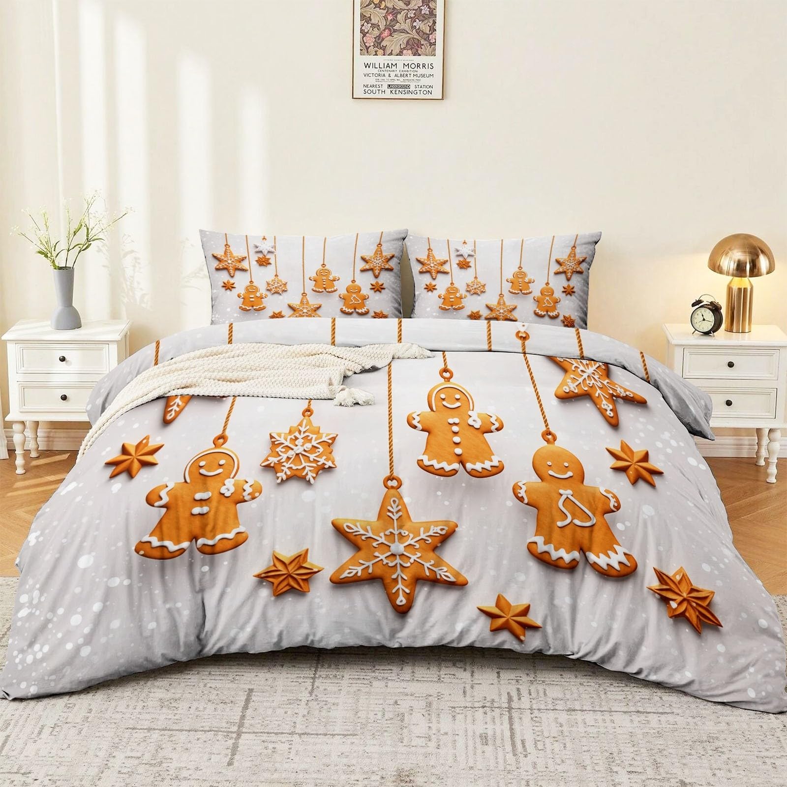 Linge de lit pain d'épices 220x240 parure zippée orange et blanche avec taies 65x65