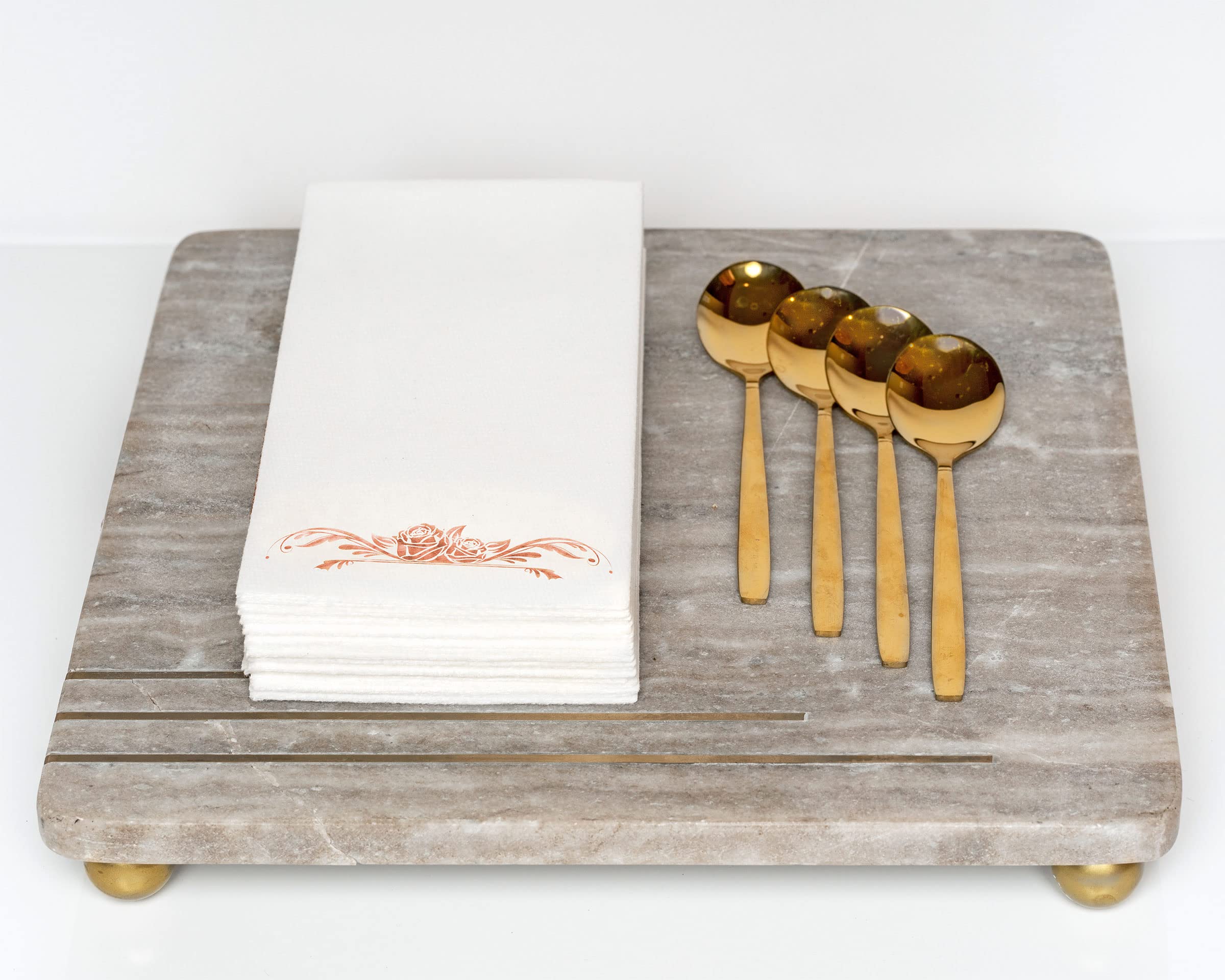 Servilletas de papel Airlaid de 30,5 x 43,18 cm, con sello de lámina de 1/6 pliegues desechables para invitados con absorbente, tacto lino, bodas, recepciones, fiestas y baño, 100 Count, Rose gold