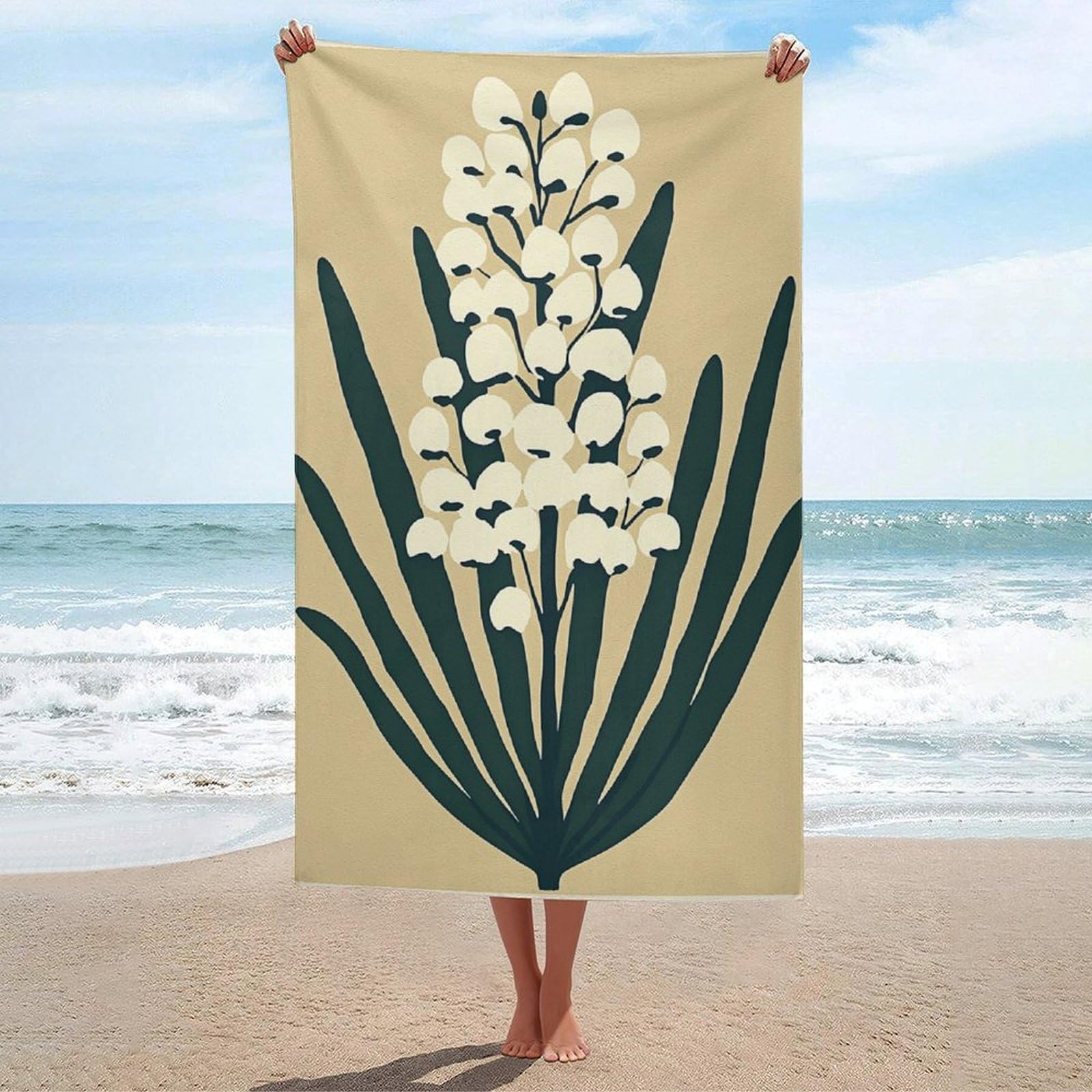 asbwuo Creamy White Bell-Shaped Flowers Beach Towel