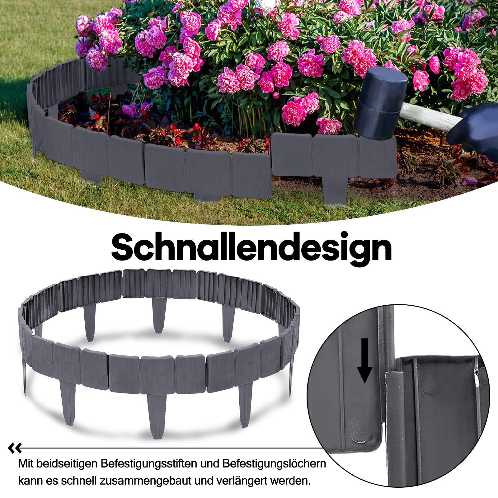 Bordo Aiuole Plastica Effetto Pietra | 20 Pezzi/5m Antracite - Foto 6