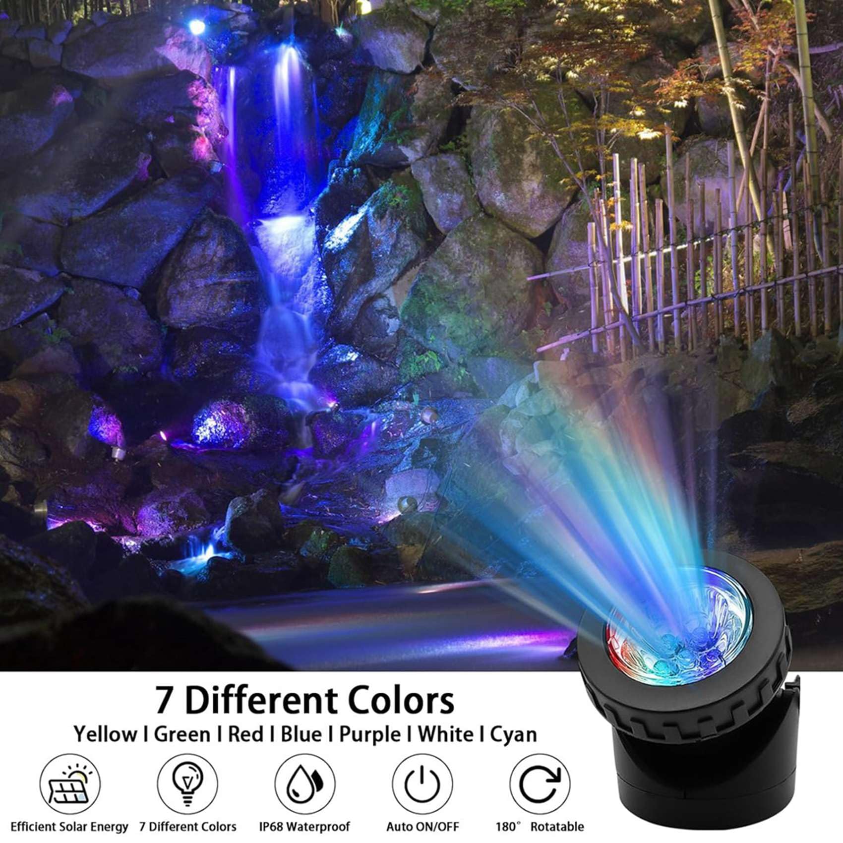 2X Faretti Solari per Laghetto, Luci Solari Subacquee A LED con Faretto Sottomarino Impermeabile A Doppia Testa per Illuminazione C