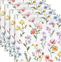 Napkins Spring Flowers Set of 4 Fabric Napkins 100% Cotton Decorative Soft Reusable Dining Table Napkins for Weddings Kitchen Household Spring/Summer (45 x 45 cm)