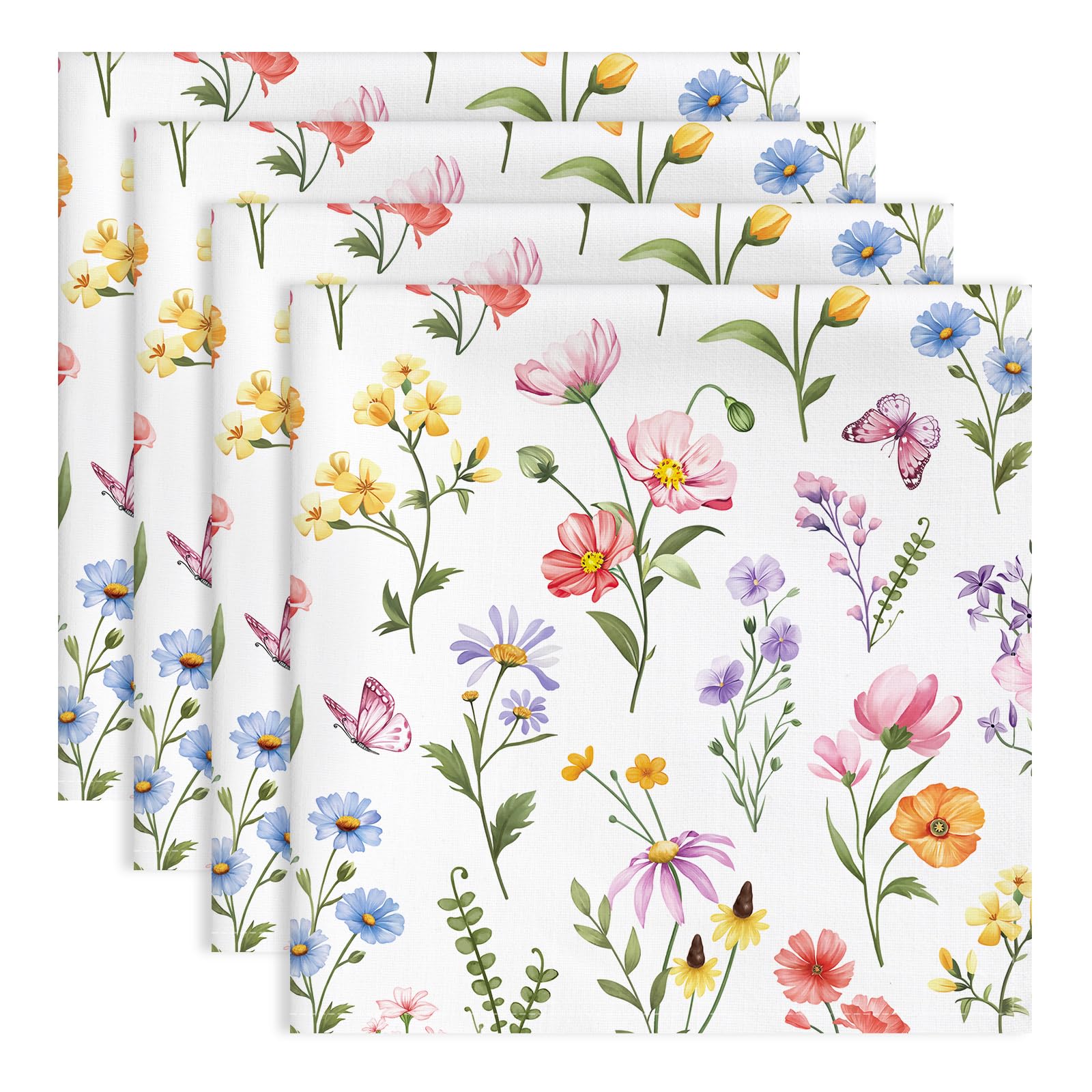 Arquiel Spring Flower Butterfly Napkins, 45 cm x 45 cm Floral Dinner Cloth Napkins Set of 4, Washable Cotton Soft Absorbent Square Table Top Decoration for Dining Kitchen Party Wedding
