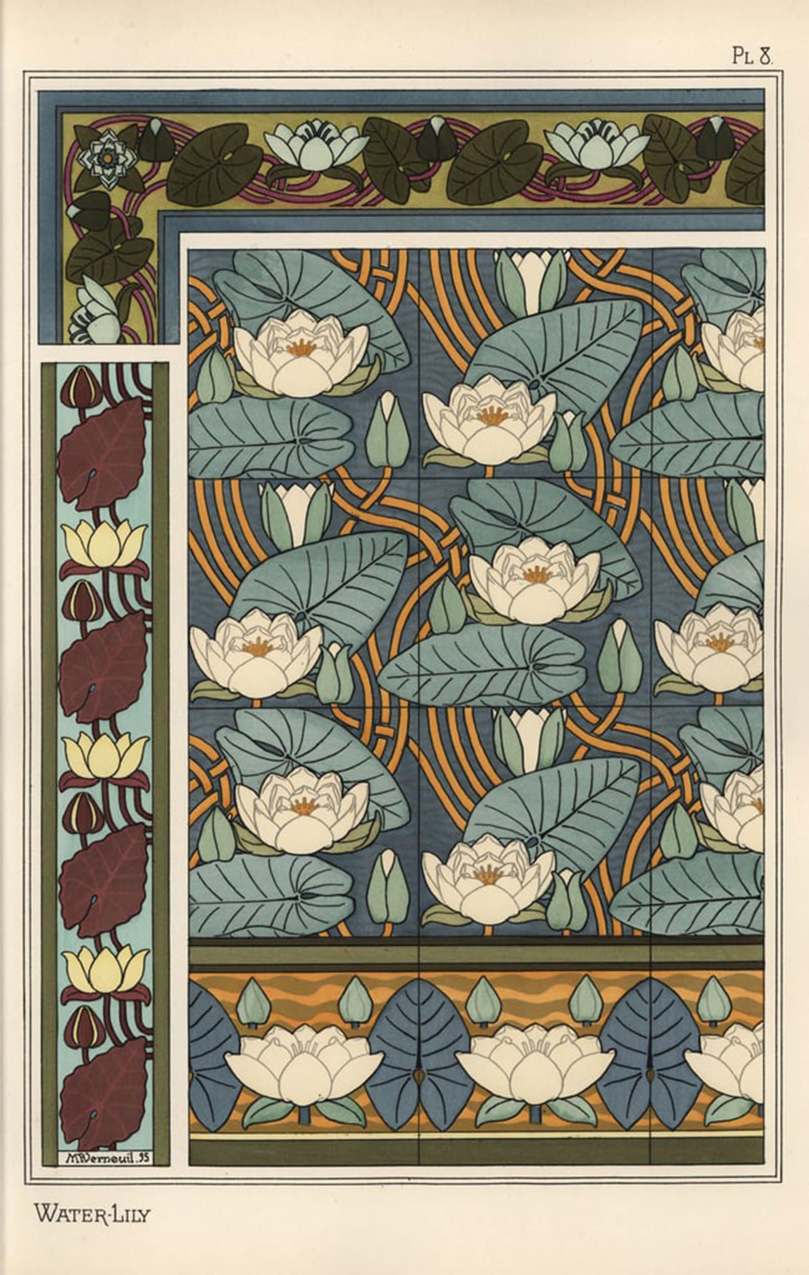 POSTERIIk Famous Modern Artwork Art Mural the Water Lily Nelumbo Lutea by Eugene Grasset Oil Paintings Pictures for Home Decor 60x90cm