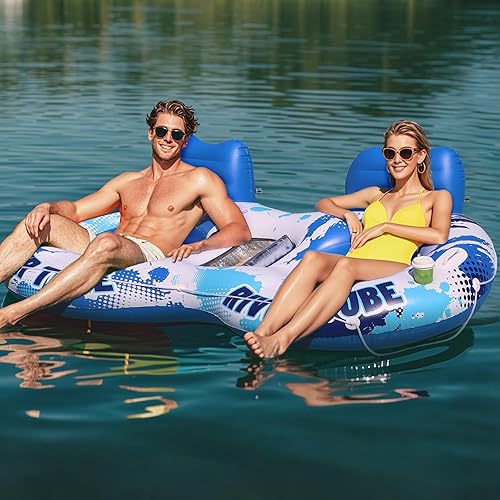 JOSEN Flotador inflable de tubo de río, flotador de río resistente para 2 personas, flotadores de piscina para adultos, flotadores de río lago,