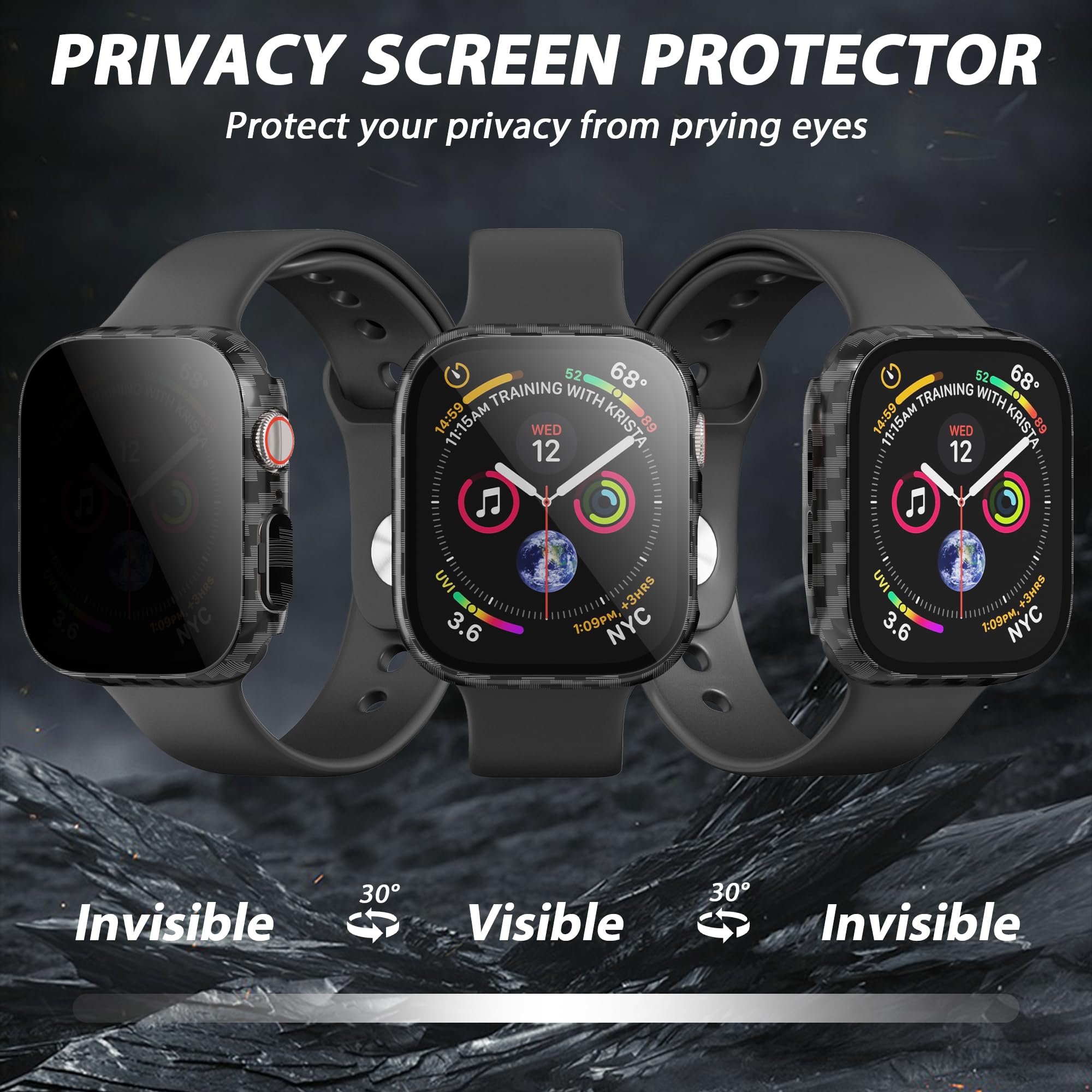 LINTEKER 2 Pack for Apple Watch 46mm Case with Privacy Screen Protector - Image 3