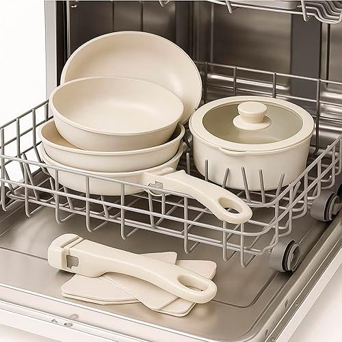 Miniatura 9 de Juego de ollas y sartenes antiadherentes de 17 piezas - Juego de utensilios de cocina de acero inoxidable para cocinar - Incluye sartén, sartenes