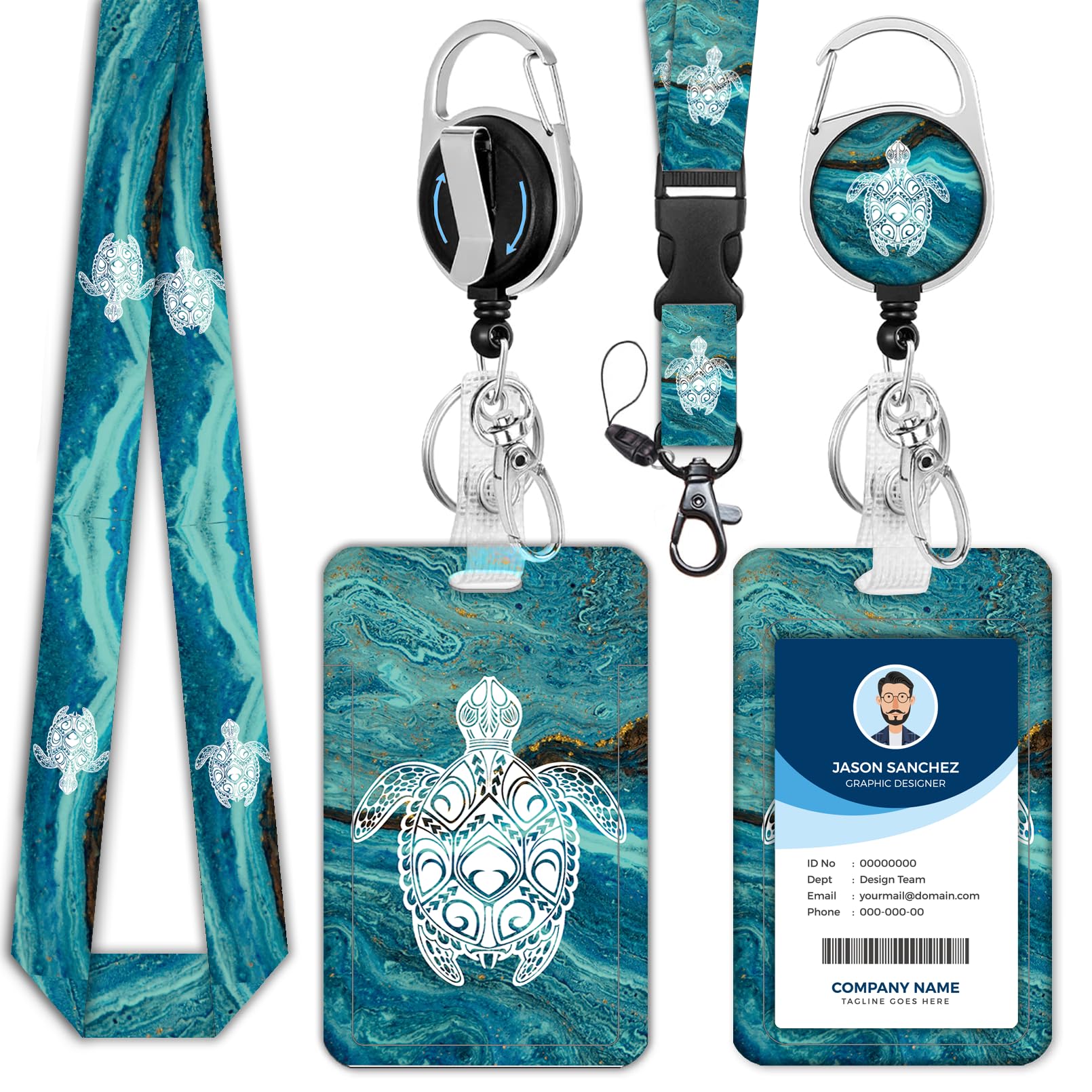 KDQEP Sea Turtle Lanyards for Id Badges,Cute Badge Reel Retractable and Detachable Name Tag Clip,Breakaway Lanyards for Id Badges,Teacher Nurse