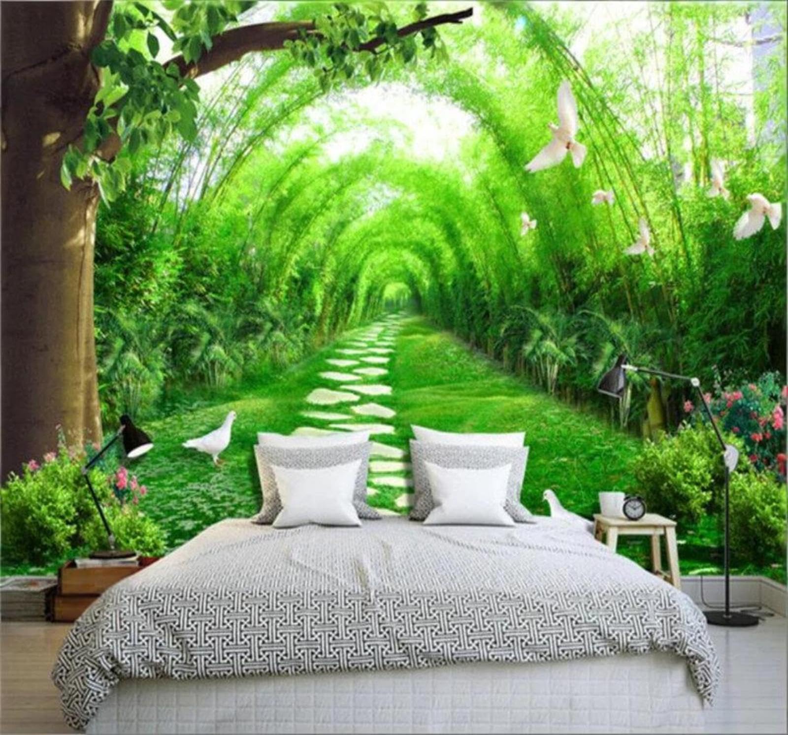 Xlming 250Cm×170Cm(B×H) Fresh Green Bamboo Grove Pigeons Sense Of Space 3D Wallpaper Luxury Home Dining Decor Paste Sofa Living Room The Wall For Bedroom Mural-250Cm×170Cm