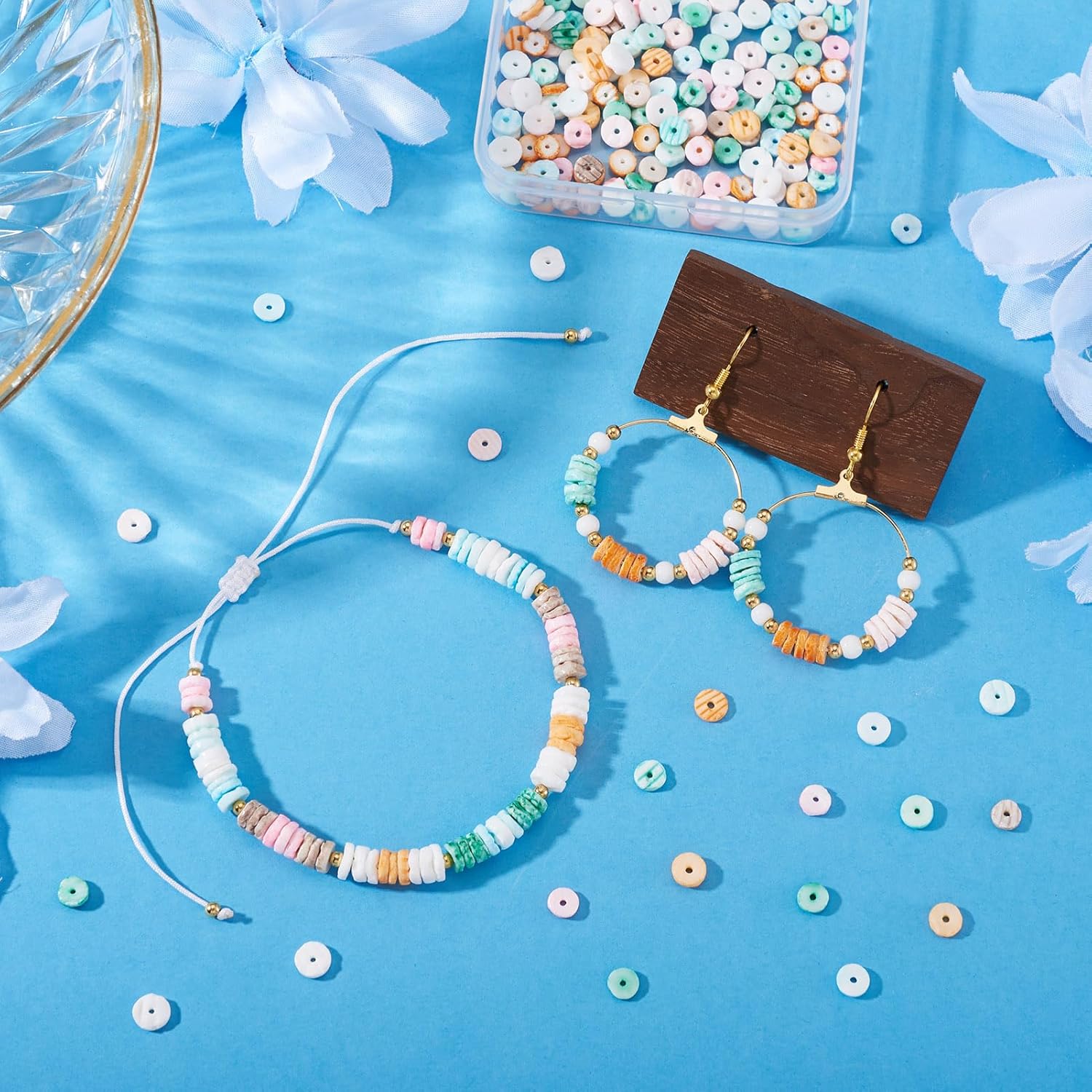 Cheriswelry 200Pcs Shell Beads for Bracelet 6-6.5mm Flat Round Disc Shell Bead Summer Bohemia Beads 10 Colors for DIY Earring Bracelet Necklace Keychain Jewelry Making - Image 2