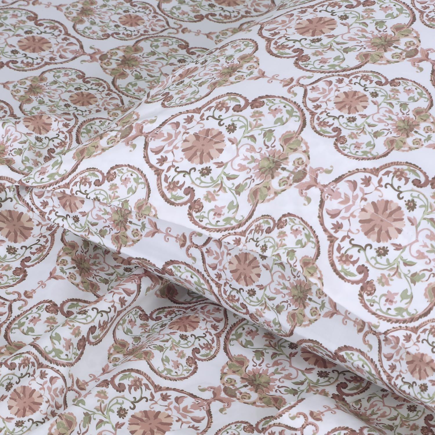 Feather & Stitch 100% Cotton Printed King Pillow Covers Set of 2, 500TC Envelope Closure Pillowcases, Soft Luxury Damask Sateen Weave Pillow Case for Sleeping, 20x40 Inches - Floral Bloom