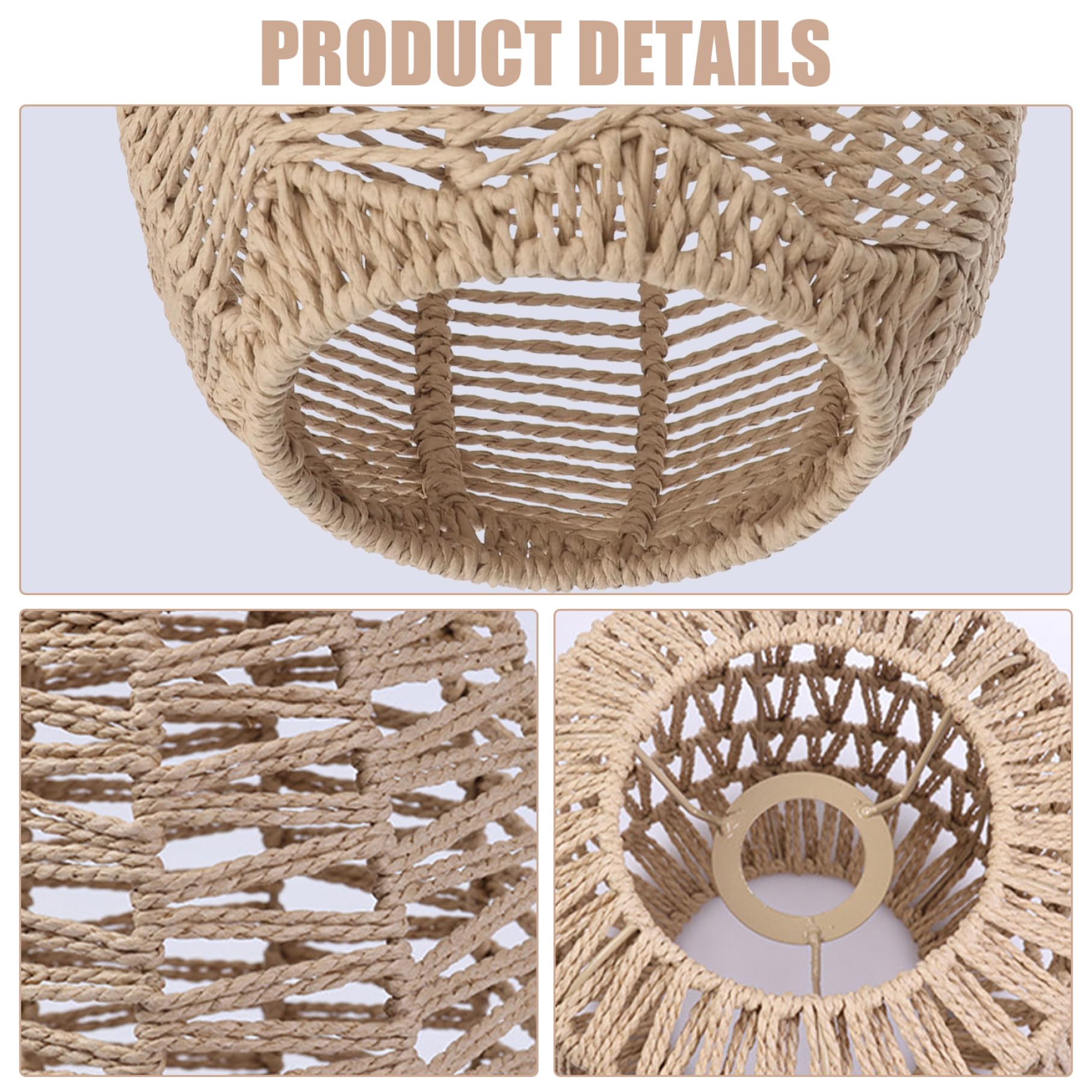 Pantalla de lámpara Boho, 3 uds., pantalla de lámpara de ratán con cuerda de papel, luces colgantes tejidas Vintage para restaurante, hogar
