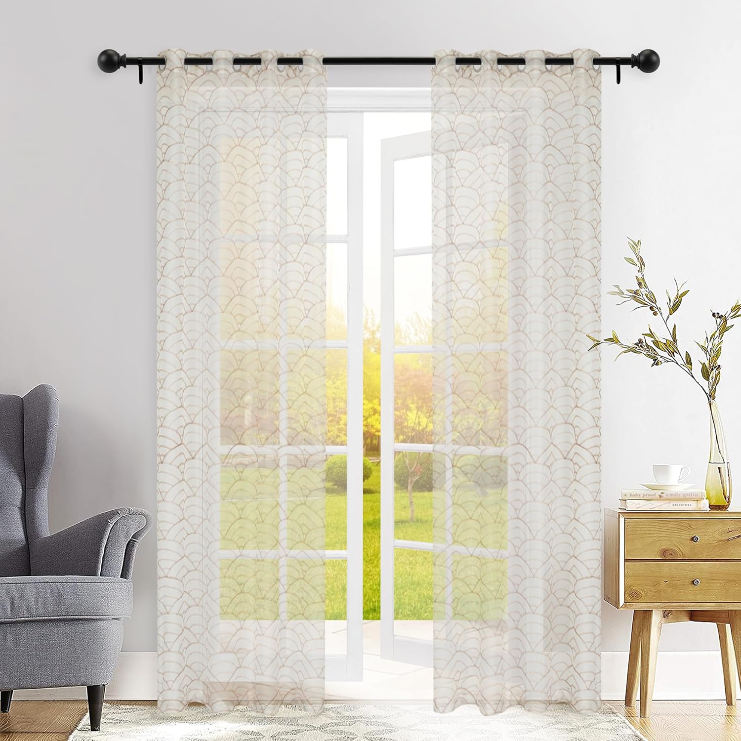 DECO WINDOW Curtain Rods 2 Pcs for Windows 28 – 48 Inch, 5/8 Inch Heavy Duty Extendable Metal DraperyRod, Adjustable Curtain Rod with Decorative Ball Finials for Living Room Bedroom, Black Matt