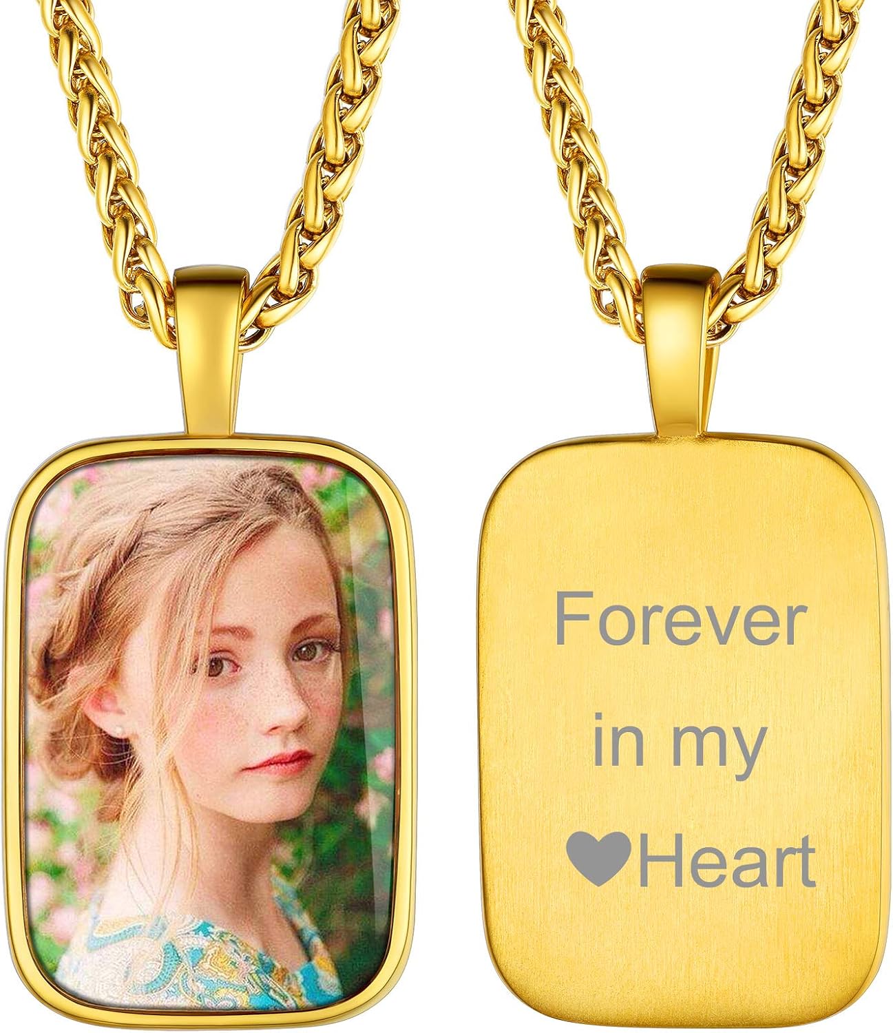 ChainsHouse Personalized Photo Necklace Men Women, Stainless Steel/18K Gold Plated Chain, Custom Picture Image Engrave Text Rectangular/Heart/Oval/Dogtag Pendant DIY Memorial Jewelry,Send Gift Box