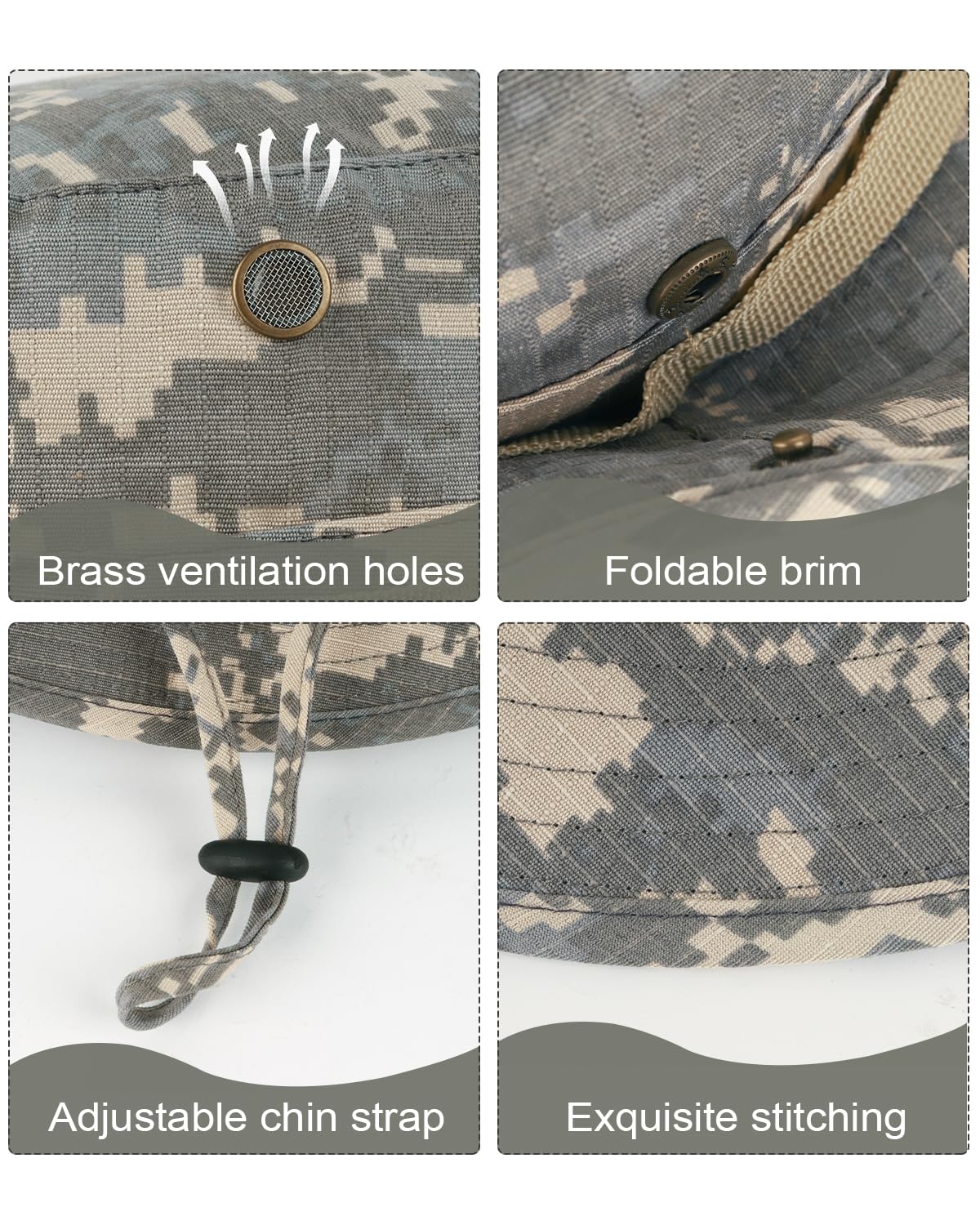 Feng Shui， Chapeaux de Soleil Boonie UV XXL, Chapeau Tactique Militaire pour Grosses têtes, Grands Chapeaux de Chasse Safari Bush Jungle pour randonnée Camping