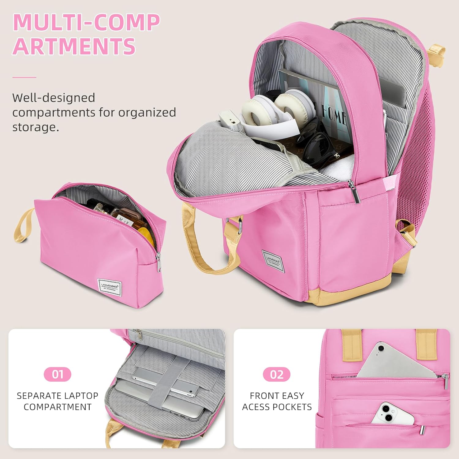 LARVENDER Luggage Sets 3 Piece Expandable Carry on Luggage 22x14x9 Airline Approved Hardshell Suitcase with Wheels TSA Lock, Lightweight Suitcase Set for Women with Travel Backpack, Berry - Image 5