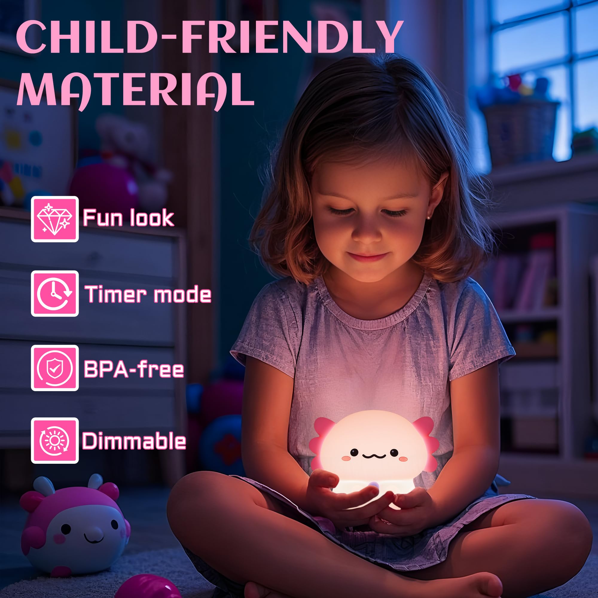 OkiyiD Axolotl Gifts, Cute Axolotl Night Light, Animal Silicone Nursery Lamp with Dimming and Timing Function, Cute Decor Lights - Image 2