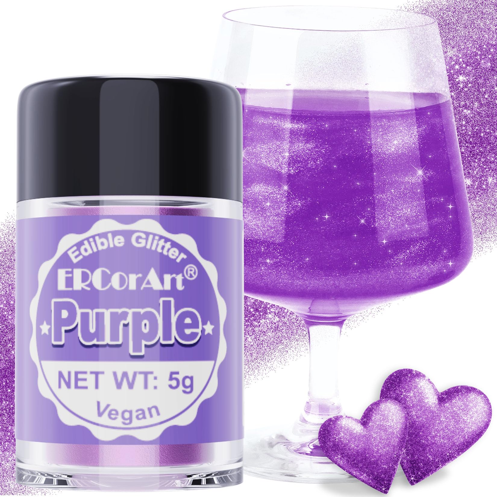 Edible Glitter - Luster Dust Edible for Cocktail Food Grade Drink Glitter for Cake Decorations, Easter Eggs, Baking, Macarons, Strawberries - 5g/Bottle (Purple)