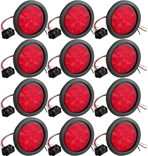 12 luces traseras LED redondas de 4 pulgadas, 10 luces LED rojas de marcador de remolque impermeables, 12 V, luces de giro selladas para camión,