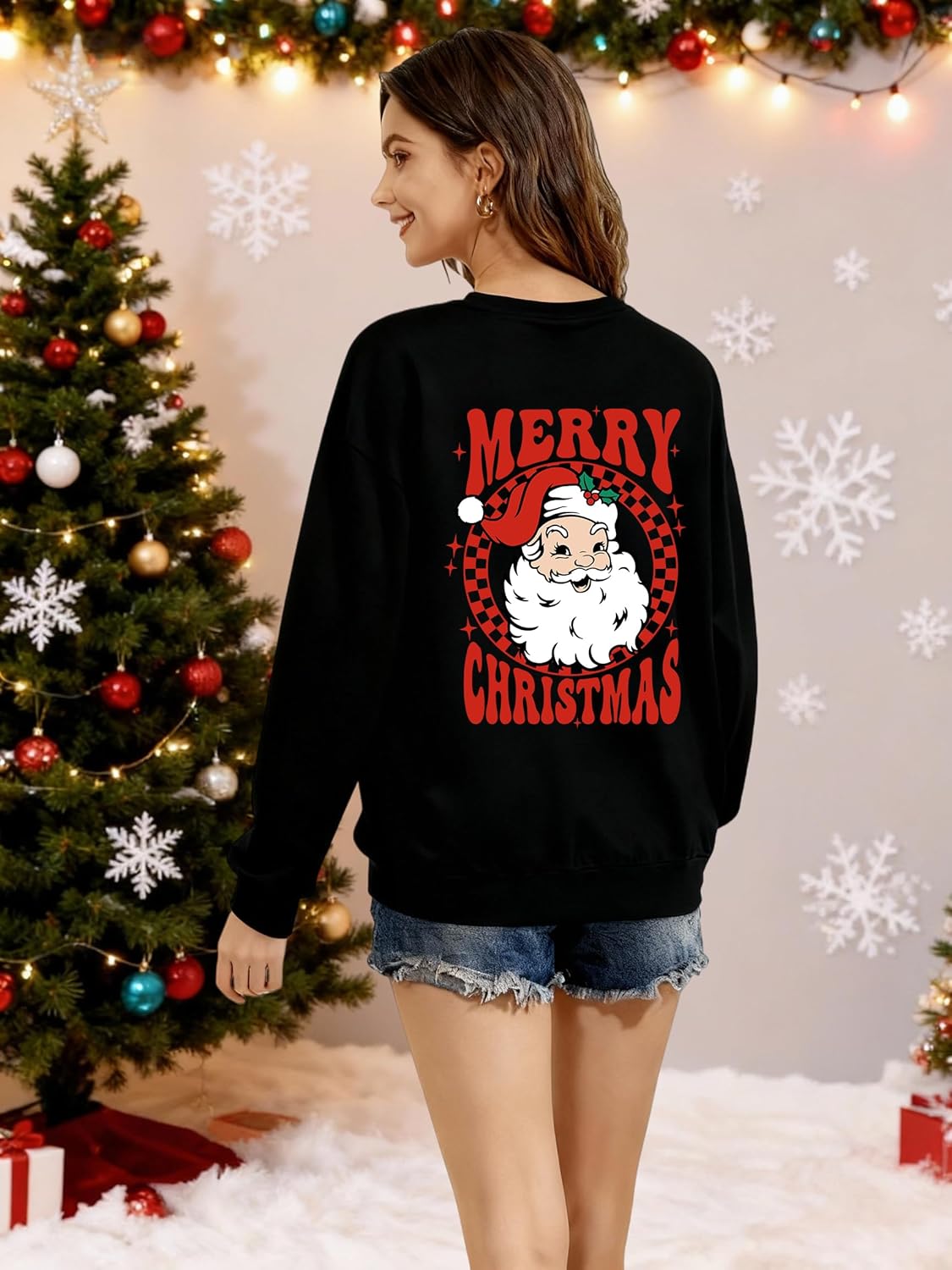 Merry Christmas Santa Sweatshirt for Women – Lightweight Holiday Pullover, Casual Festive Winter Top - Image 5