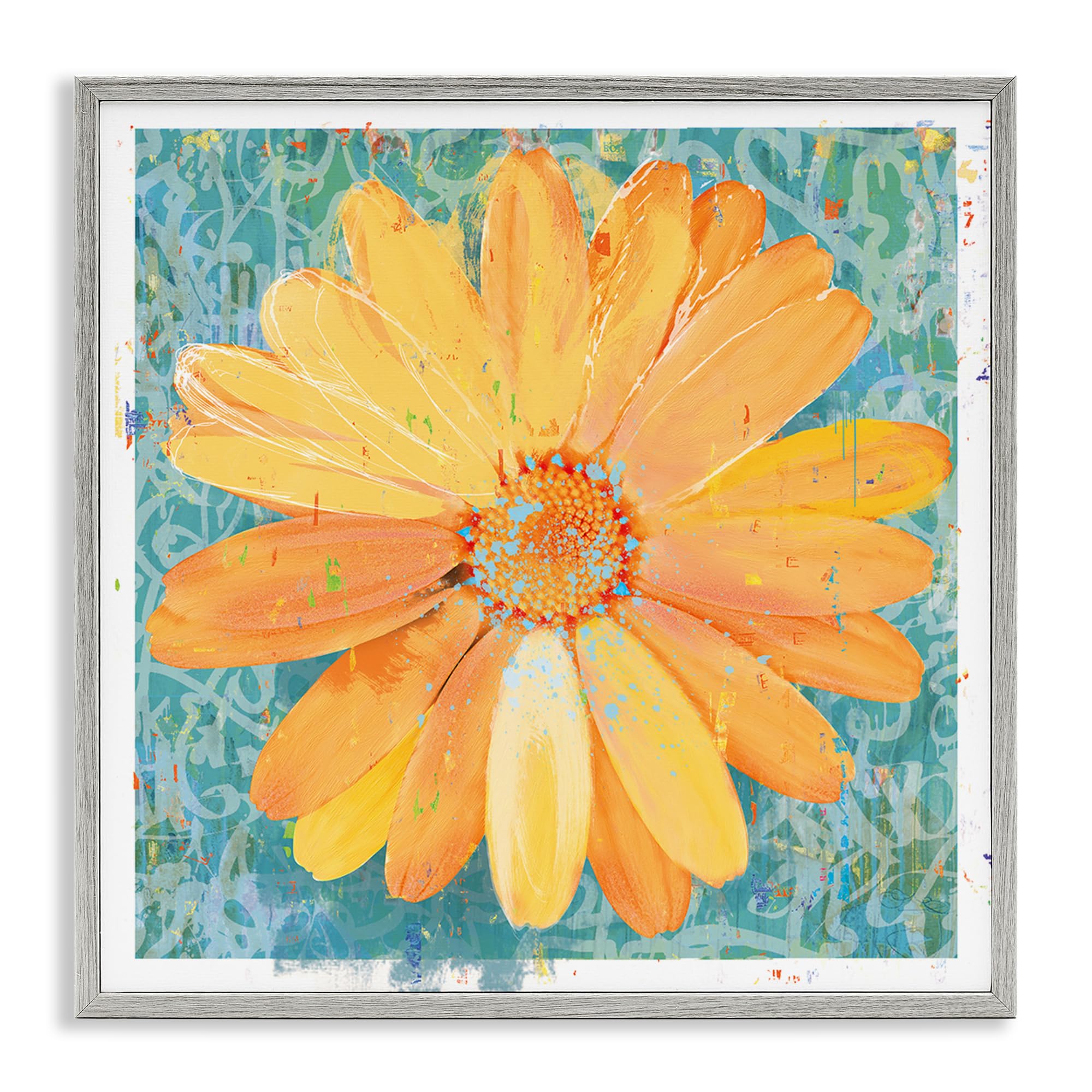 Stupell Industries Sunny Daisy Graffiti Garden 'Urban Daisy Over Graffiti', Framed Giclee Art, Gray, 17 X 17 Inches, Easy To Hang And Sturdy, Made In Usa, By Porter Hastings