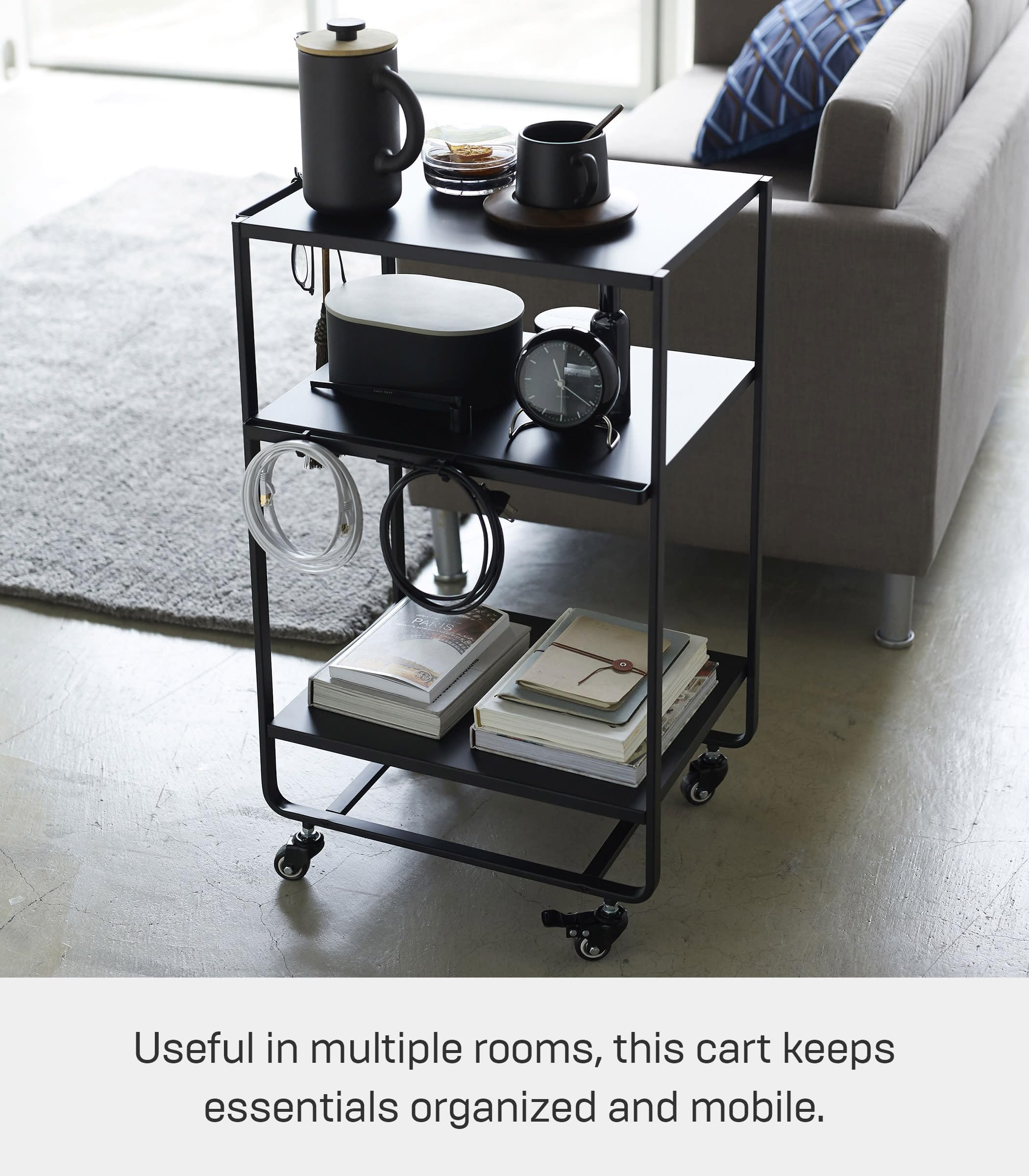 YAMAZAKI home Three-Tier tekerlekli servis arabası mutfak arabası, çelik, siyah, tek boy