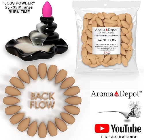 Miniatura 7 de Polvo JOSS 100 % natural sin perfume Backflow de 1.25 pulgadas, 100 conos de incienso, ideal para quemador de cascada y soporte, añade cualquier