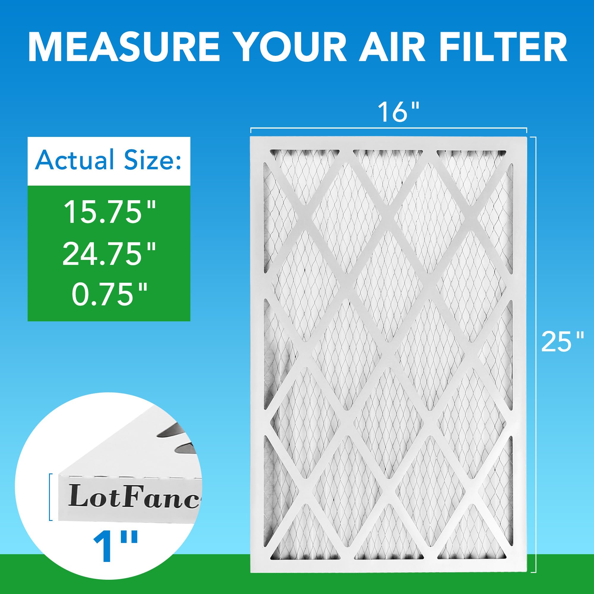 LotFancy Filtro dell'aria MERV 8 Dust Defense (6 pezzi) di filtri dell'aria per forno HVAC pieghettati, ricambio per sistemi di riscaldamento e aria condizionata, dimensioni effettive: 40 x 62,9 x 1,9