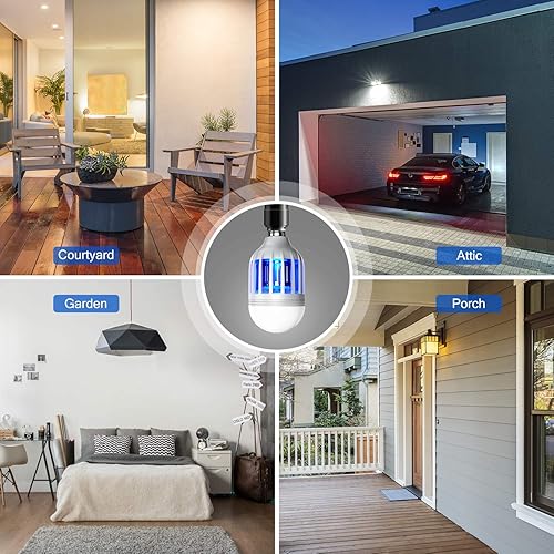 Miniatura 6 de Bulbo matamoscas 2 en 1, lámpara mata mosquitos electrónico LED mata insectos y moscas, luz de porche para entrada, puerta, pasillo, balcón y patio