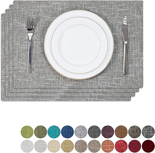 Miniatura 32 de Kevin Textile - Juego de 4 manteles individuales de lino de arpillera navideños, resistentes al calor, lavables, 13 x 19 pulgadas, color burdeos