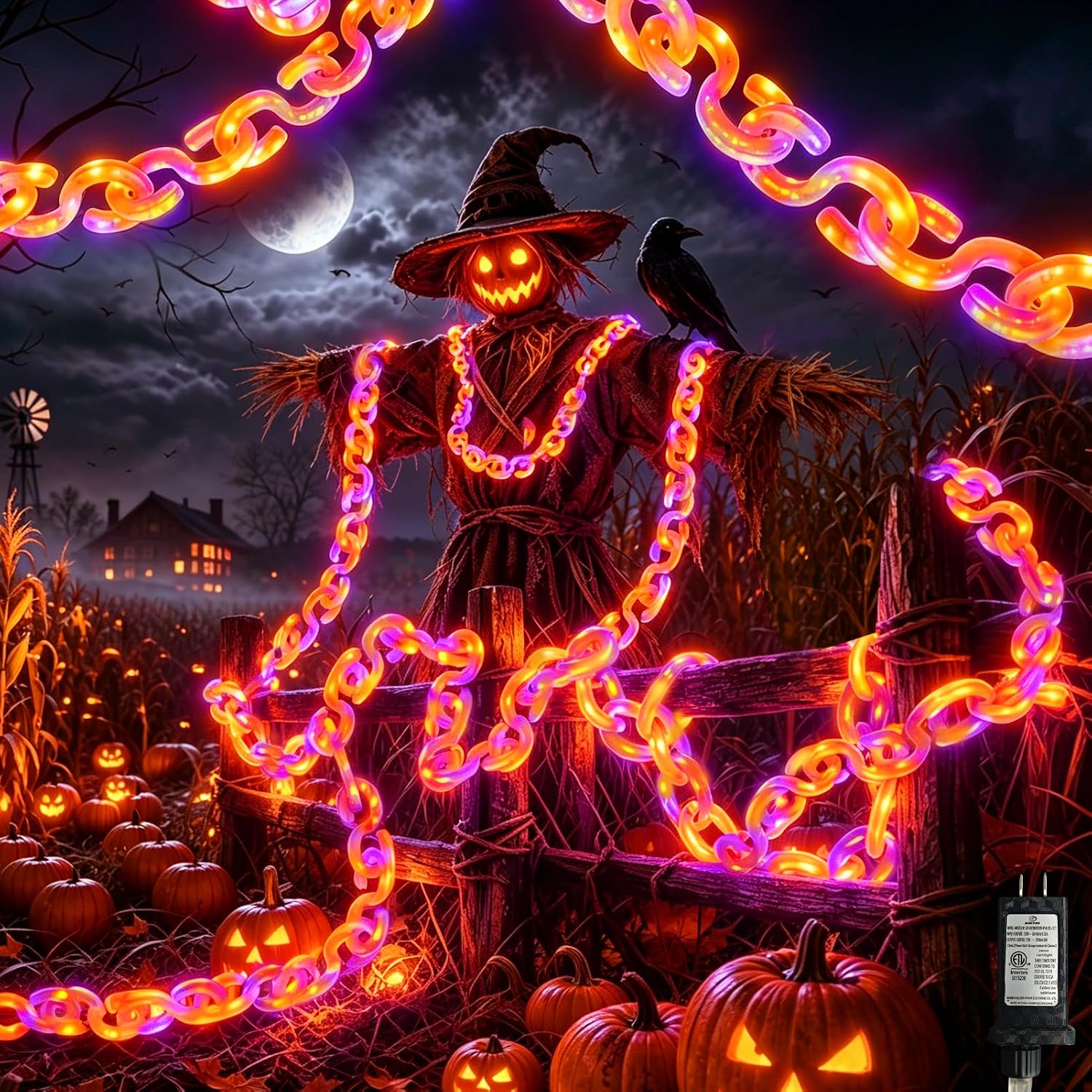 10 ft Halloween Chain Lights, Orange Purple Halloween Lights | Waterproof, Timer, 8 Lighting Modes, Spooky Halloween Decor for Yard, Porch, Patio and Parties