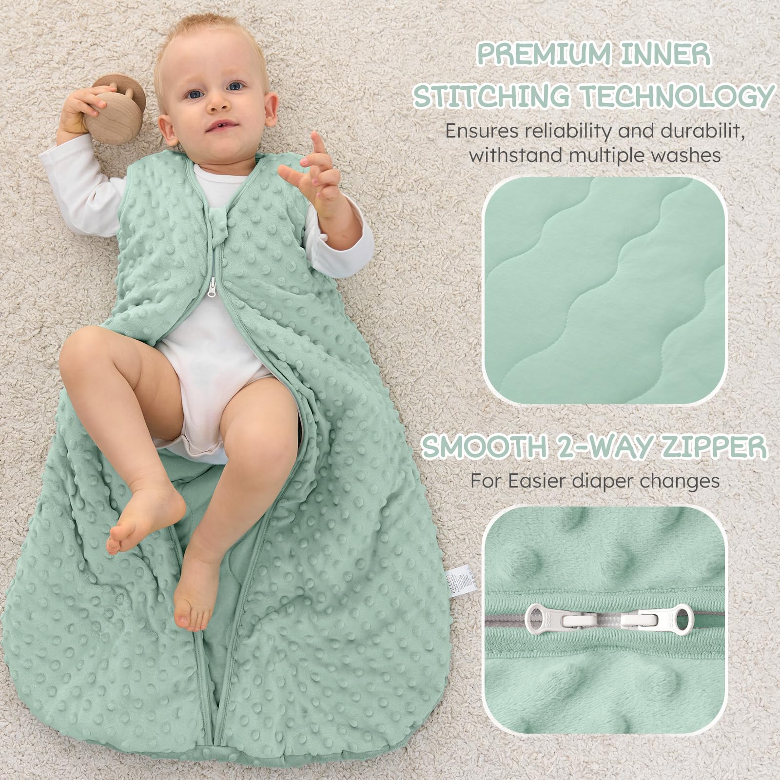 Yoofoss Fleece Baby Sleep Sack 12-18 Months With Plush Dots Tog 1 5 Baby Wearable Blanket With 2 Way Zipper Cotton Toddler Sleep Sack Fleece