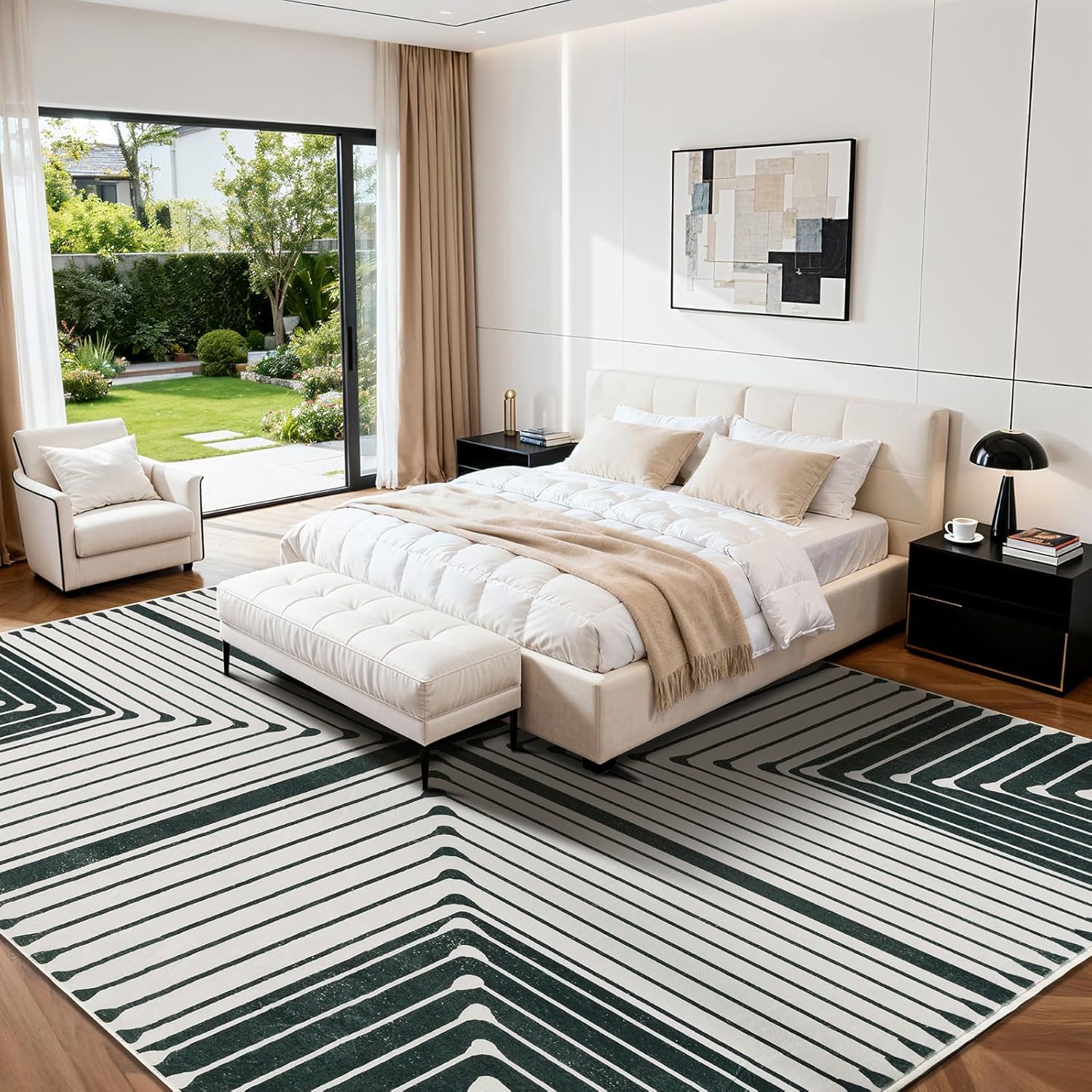 Tappeto Salotto Grandi 160 x 230 cm Tappeto Corridoio Antiscivolo Morbido Pelo Corto Tappeti per cucina Pranzo Soggiorno Camera da Letto Modern Geometric White Green Beige Gray