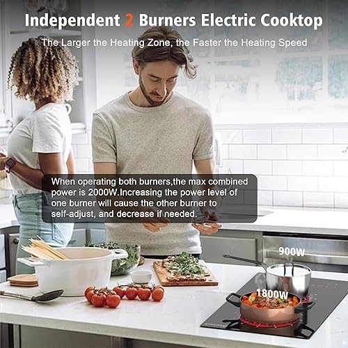 Miniatura 4 de Estufa eléctrica de 2 quemadores  Estufa eléctrica de 12 pulgadas integrada y encimera de 2000 W, 120 V, portátil, dos quemadores, radiante, sensor